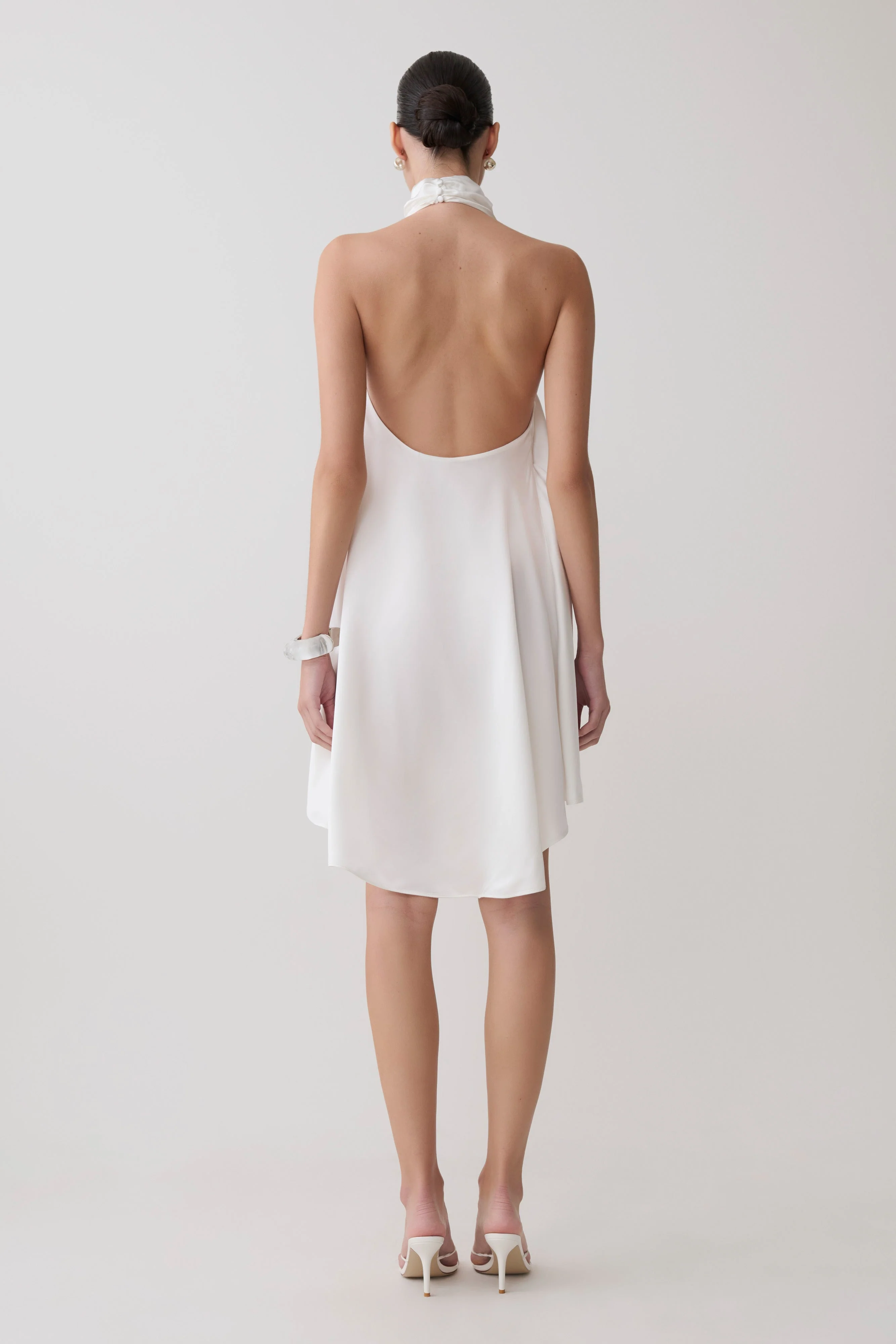 Sydney Asymmetrical Satin Halter Mini Dress - Ivory