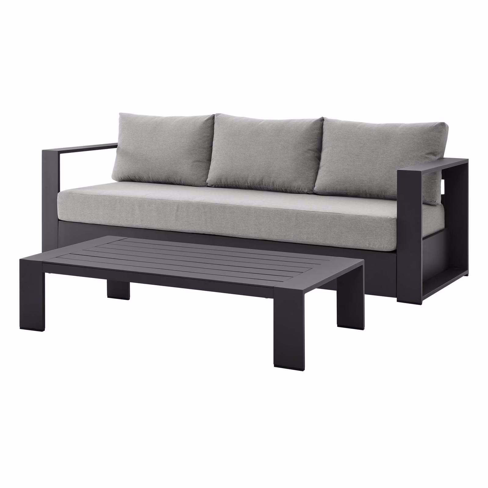 Lounge Sofa Table Set, Grey Gray, Aluminum, Metal, Fabric, Modern Contemporary, Outdoor Patio Balcony Cafe Bistro Garden Furniture Hotel Hospitality(Gray Charcoal) - Image 3
