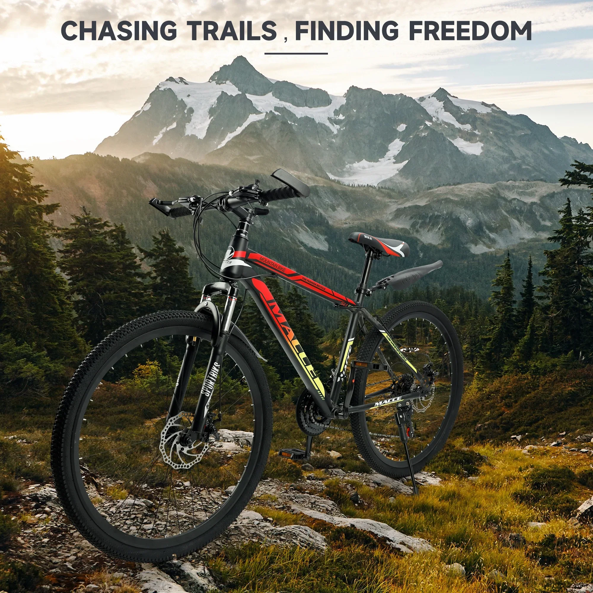 ARTUDATECH 24 26 27.5 Inch Mountain Bike, 24 Speeds with V/Disc Brakes High-Carbon Steel Frame Mens Womens Mountain Bike, Front Suspension MTB Bicycle for Adult & Teenagers