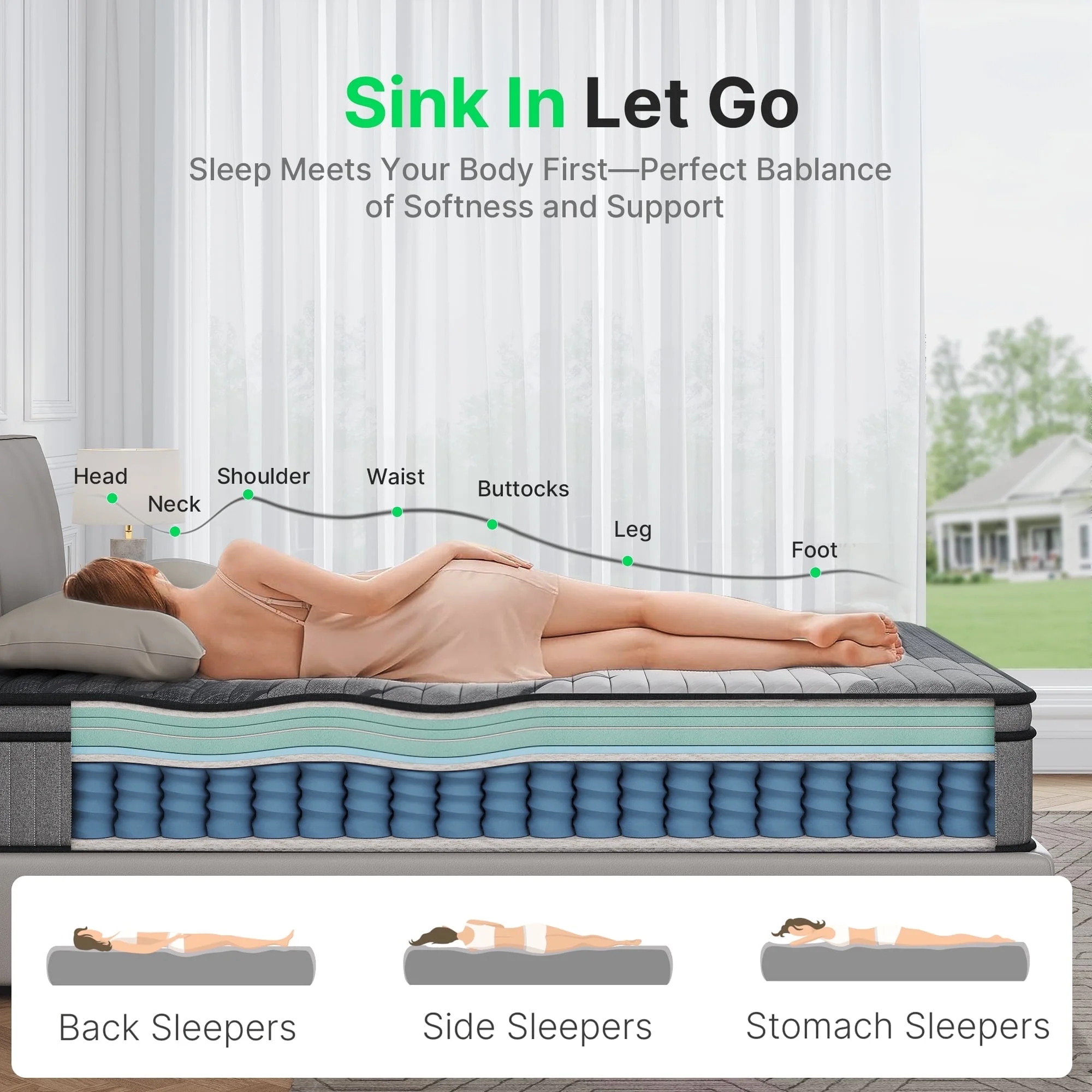 Twin Mattress 10 inch, CertiPUR-US Certified Eco-Friendly Twin Memory Foam Mattress, Motion-Free Pocket Springs Hybrid Mattress Twin Size(Twin/Gray/10 in) - Image 5
