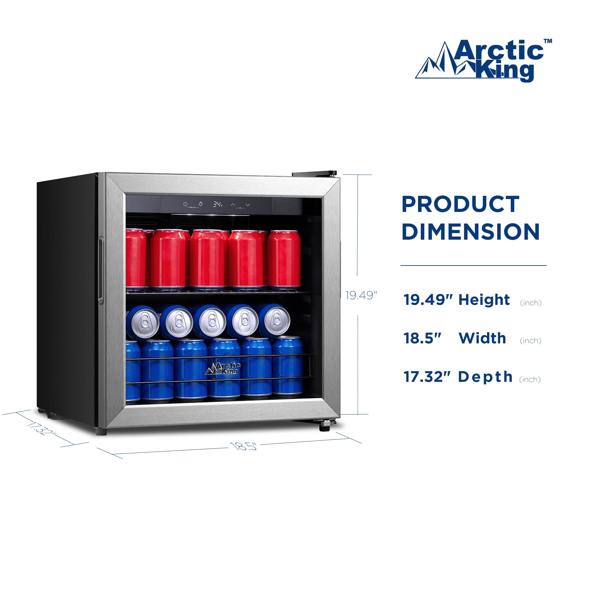Arctic King 48 - Can Stainless Steel Beverage Fridge & Cooler with Electrical Control, ARV48B1AST