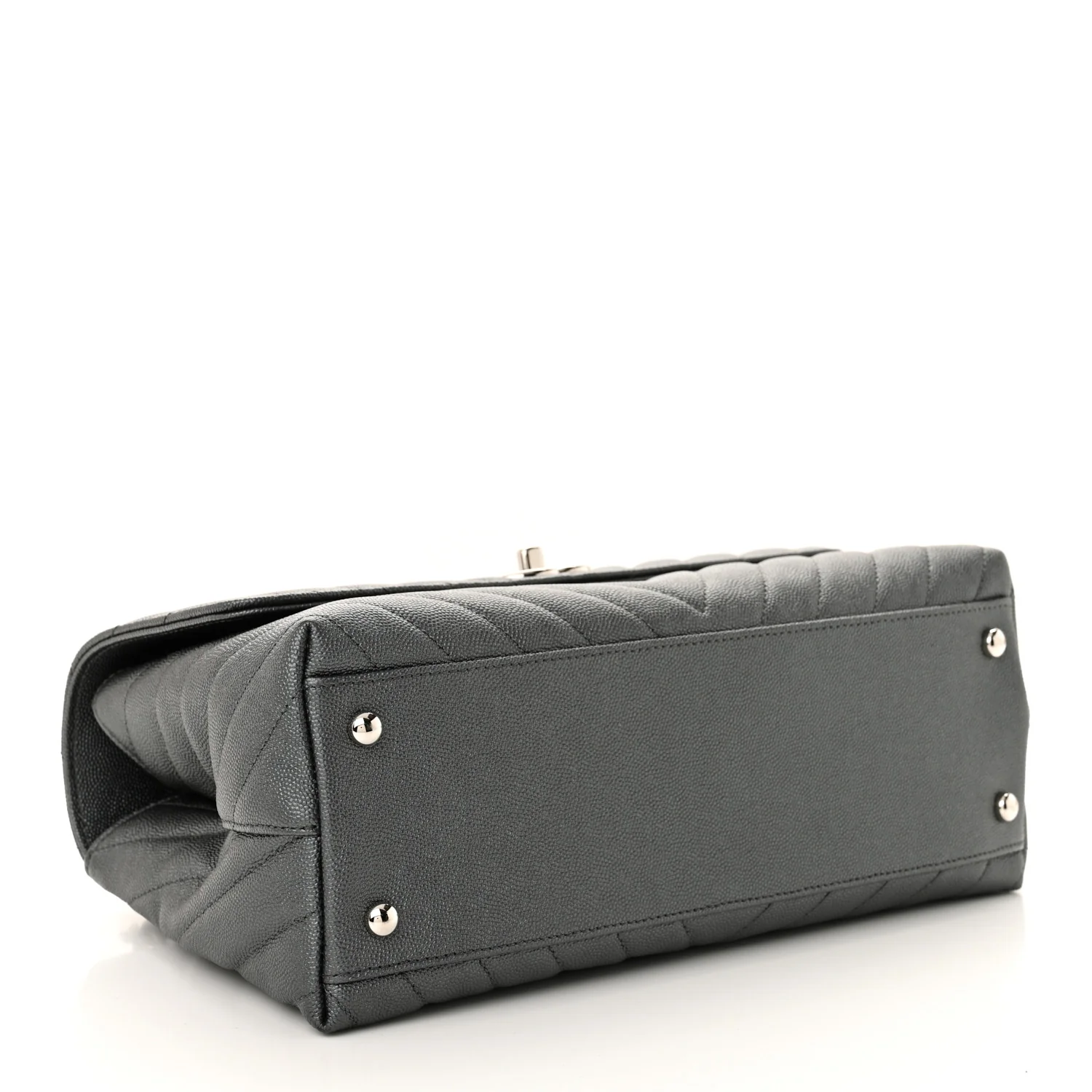 Metallic Caviar Chevron Quilted Small Coco Handle Flap Dark Silver