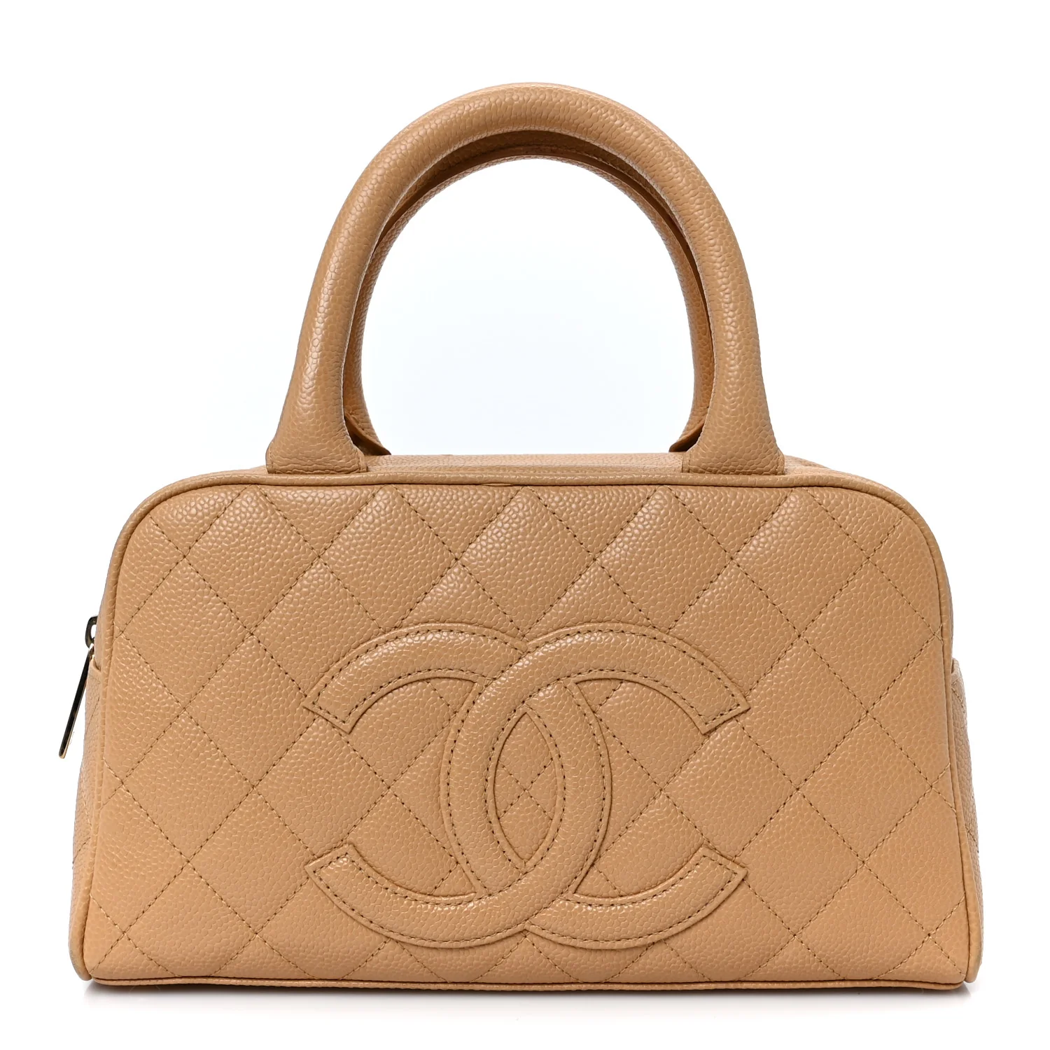 Caviar Quilted Small Bowler Beige