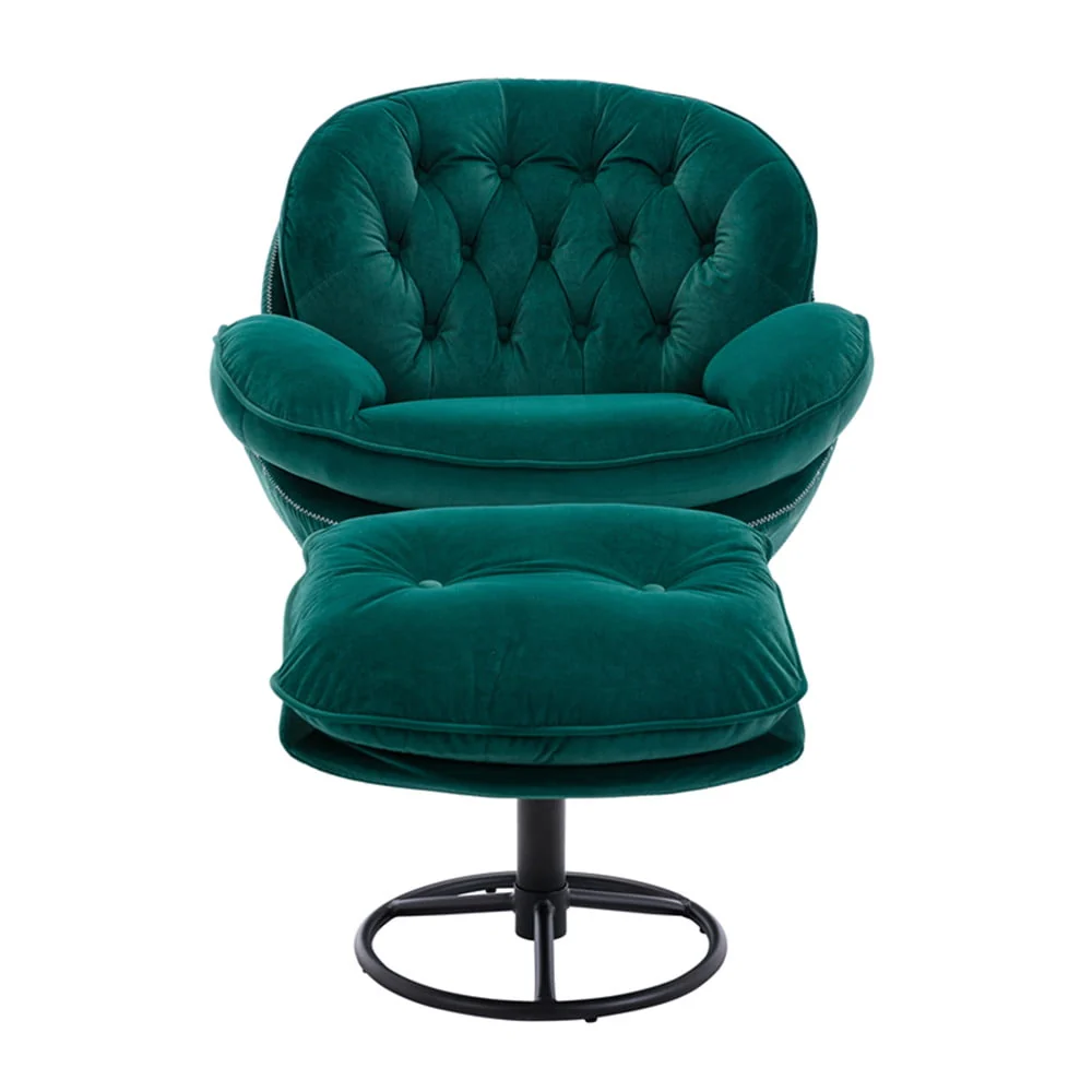 Velvet Swivel Accent Chair with Ottoman Set, Modern Lounge Chair with Footrest and Metal Base Comfy Armchair with 360 Degree Swiveling Single Sofa Chair Accent Chairs for Living Room, Green(Beige) - Image 3