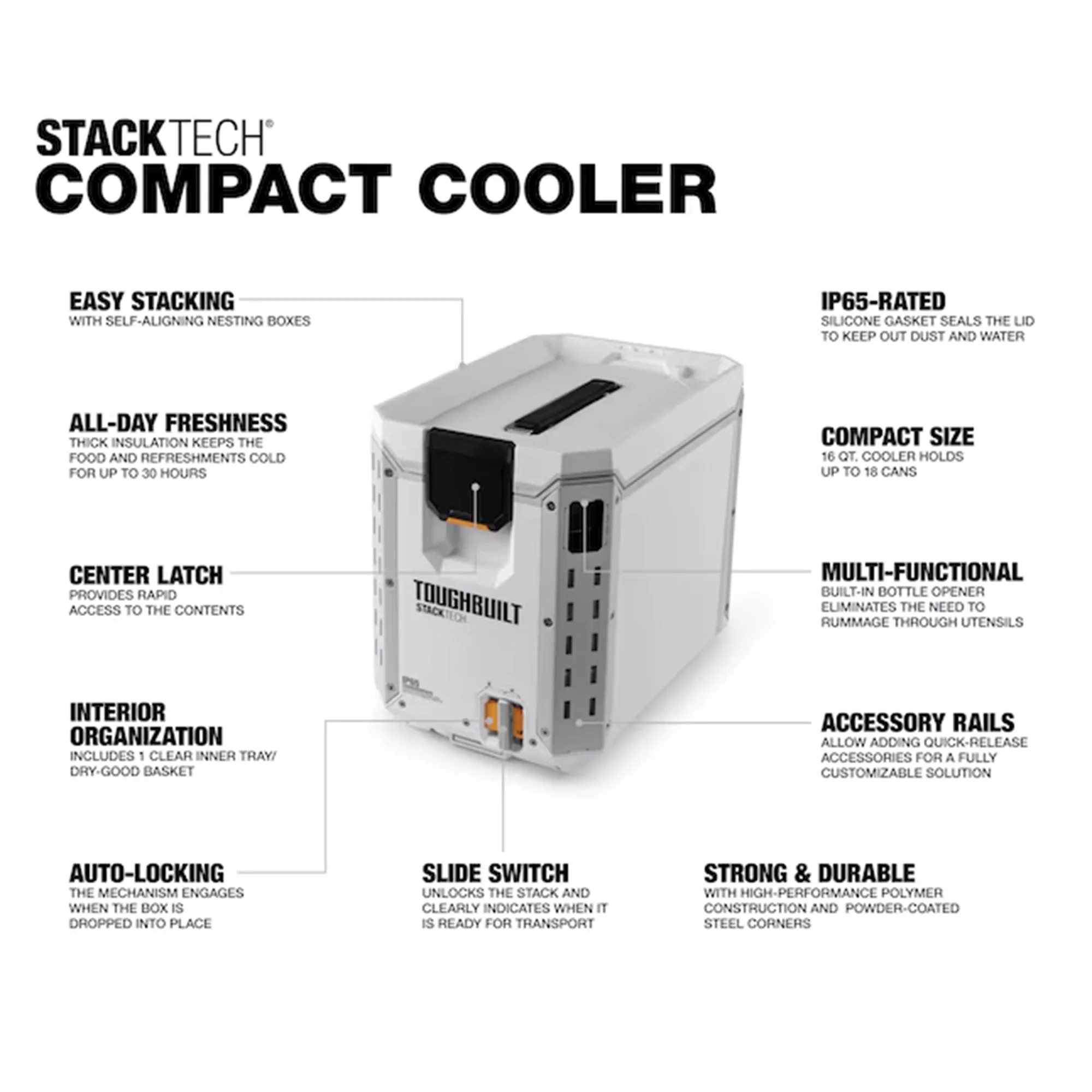 StackTech Compact Cooler, Stackable 16 Quart Hard Shell Ice Chest, White(16 qt) - Image 2