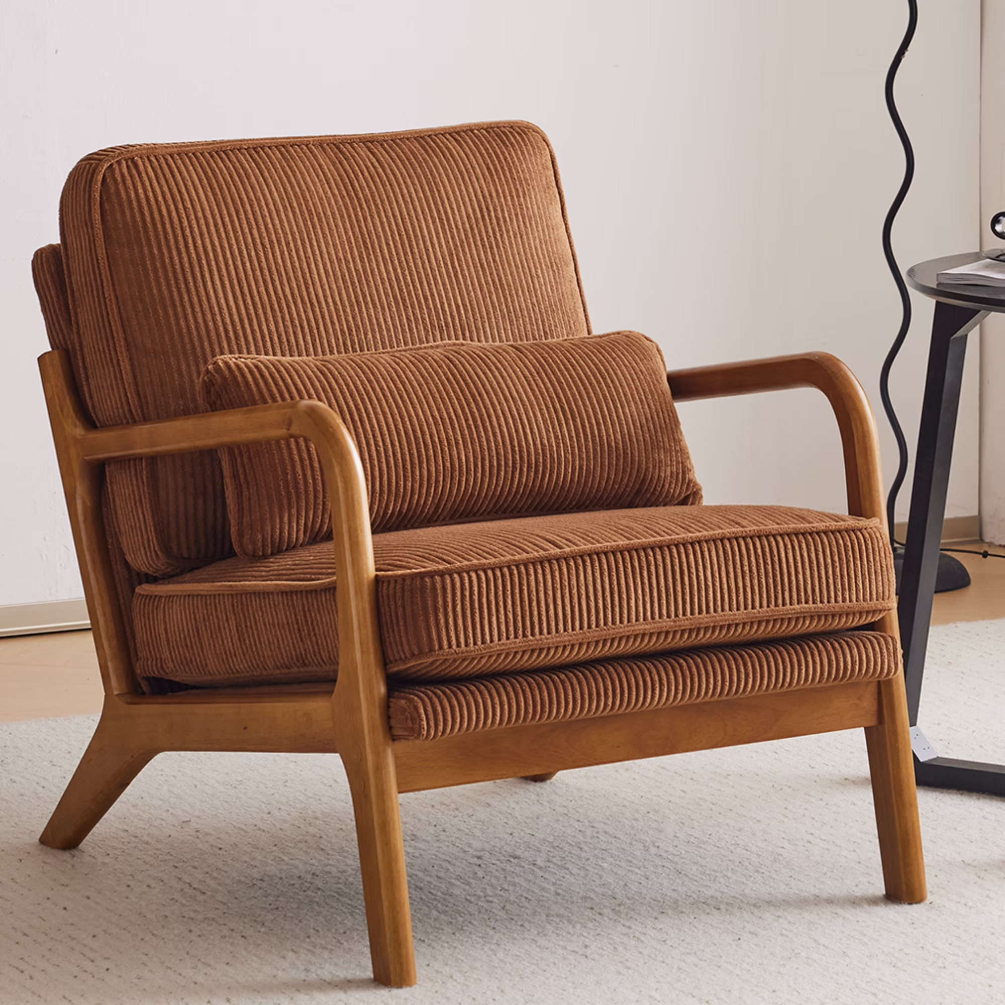 Accent Chair Corduroy Upholstered Armchair, Reading Club Chair with Pillow and Solid Wood Frame for Living Room Bedroom Furniture Off White(Off White-Corduroy) - Image 7