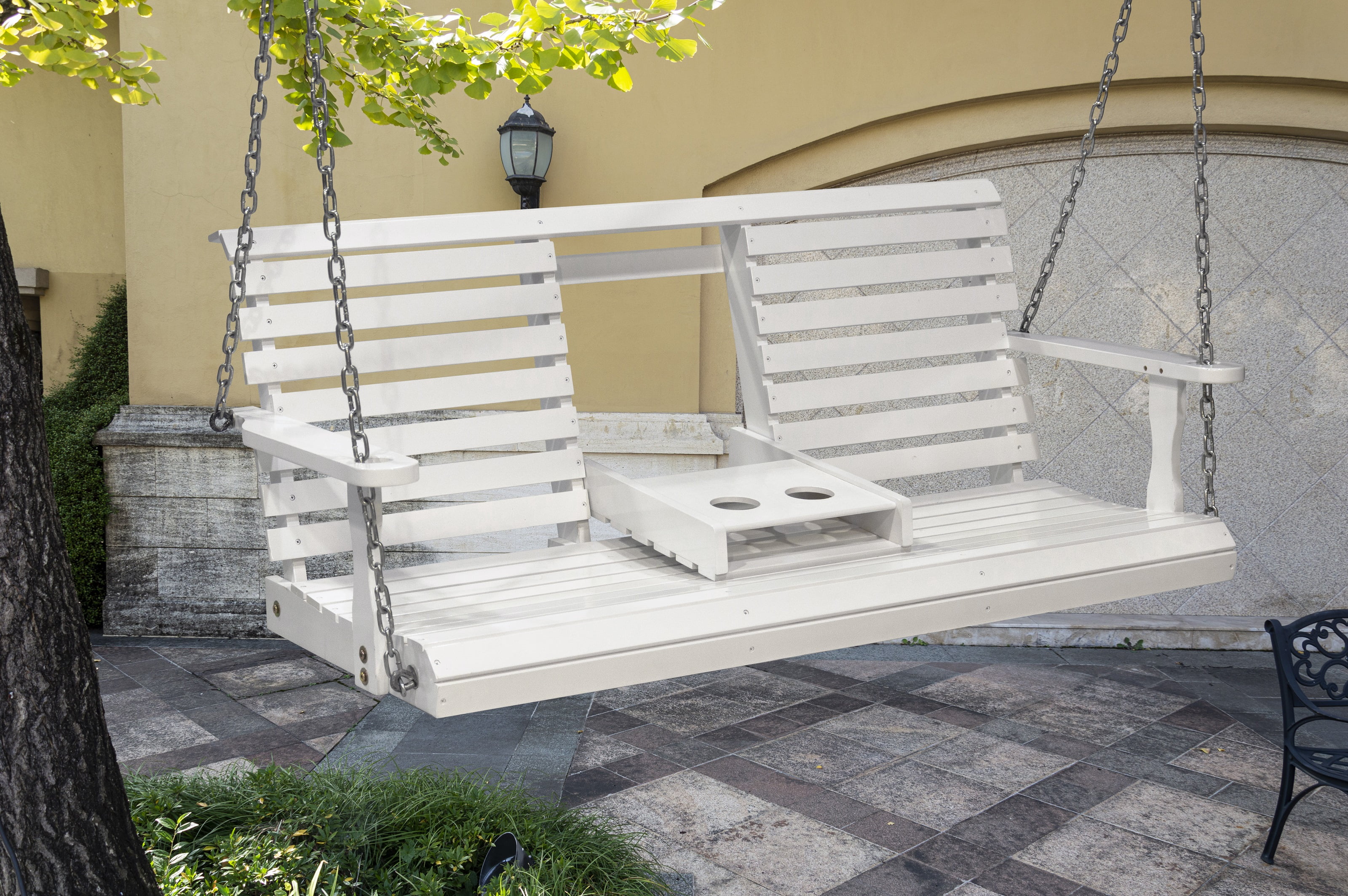 Outdoor Patio Garden Furniture 3 - Person Hanging Wood Porch Swing, Weather Resistant Finish - White