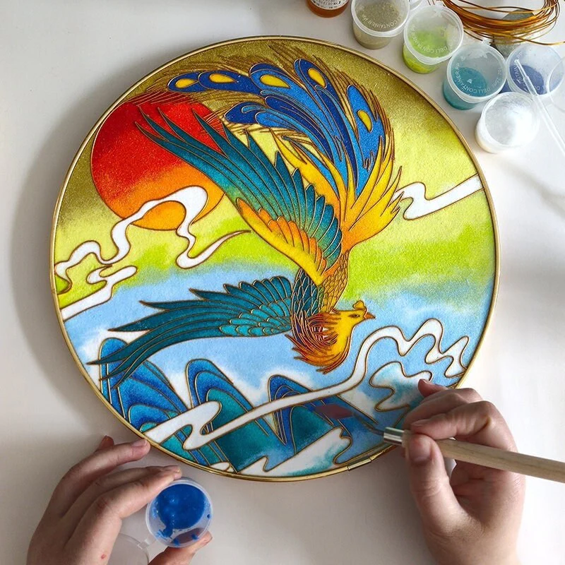 Phoenix, DIY Cloisonne Filigree Enamel Painting Kit, with Tutorial& All Tools