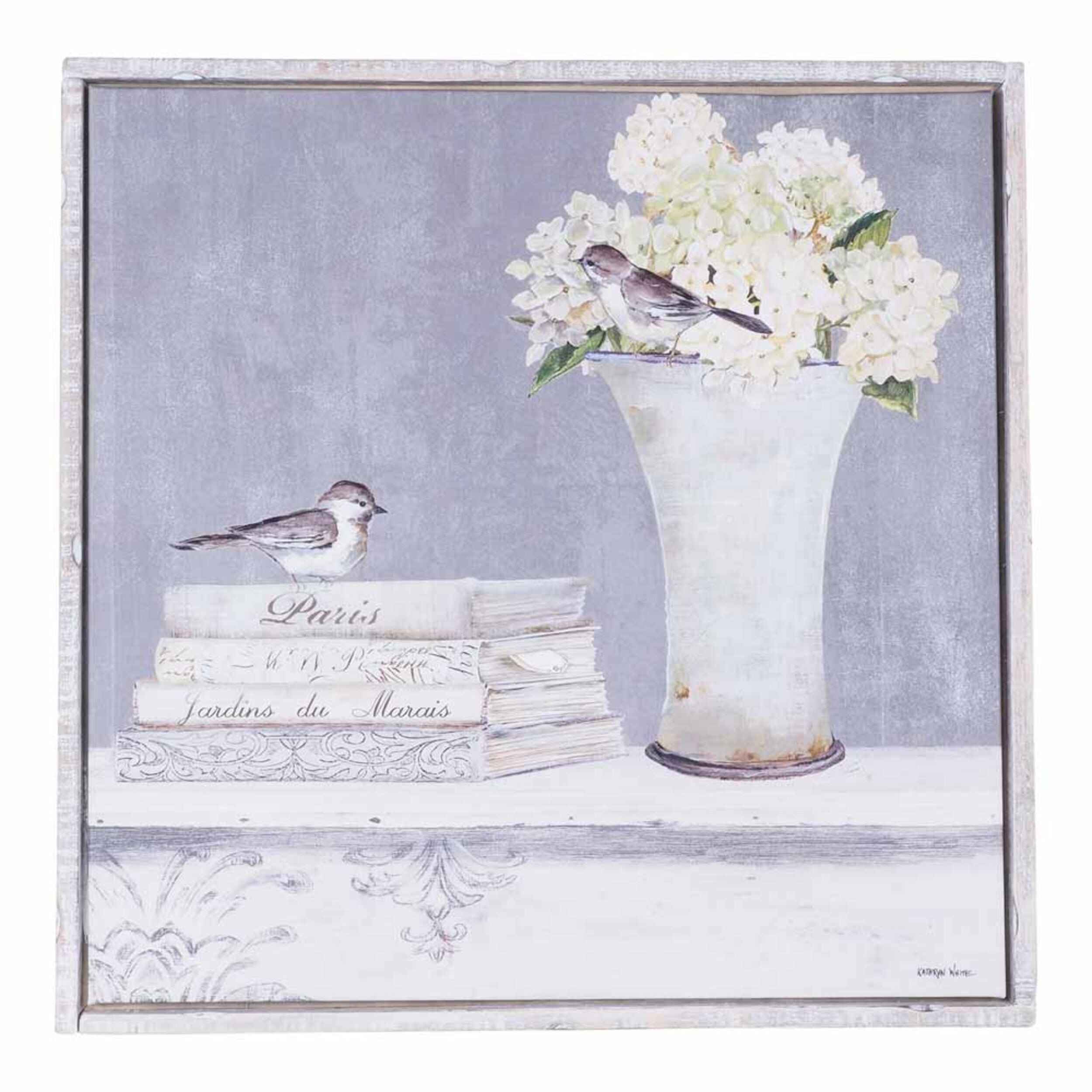 Galleries Hydrangeas in vase Framed Canvas Print 90x90cm