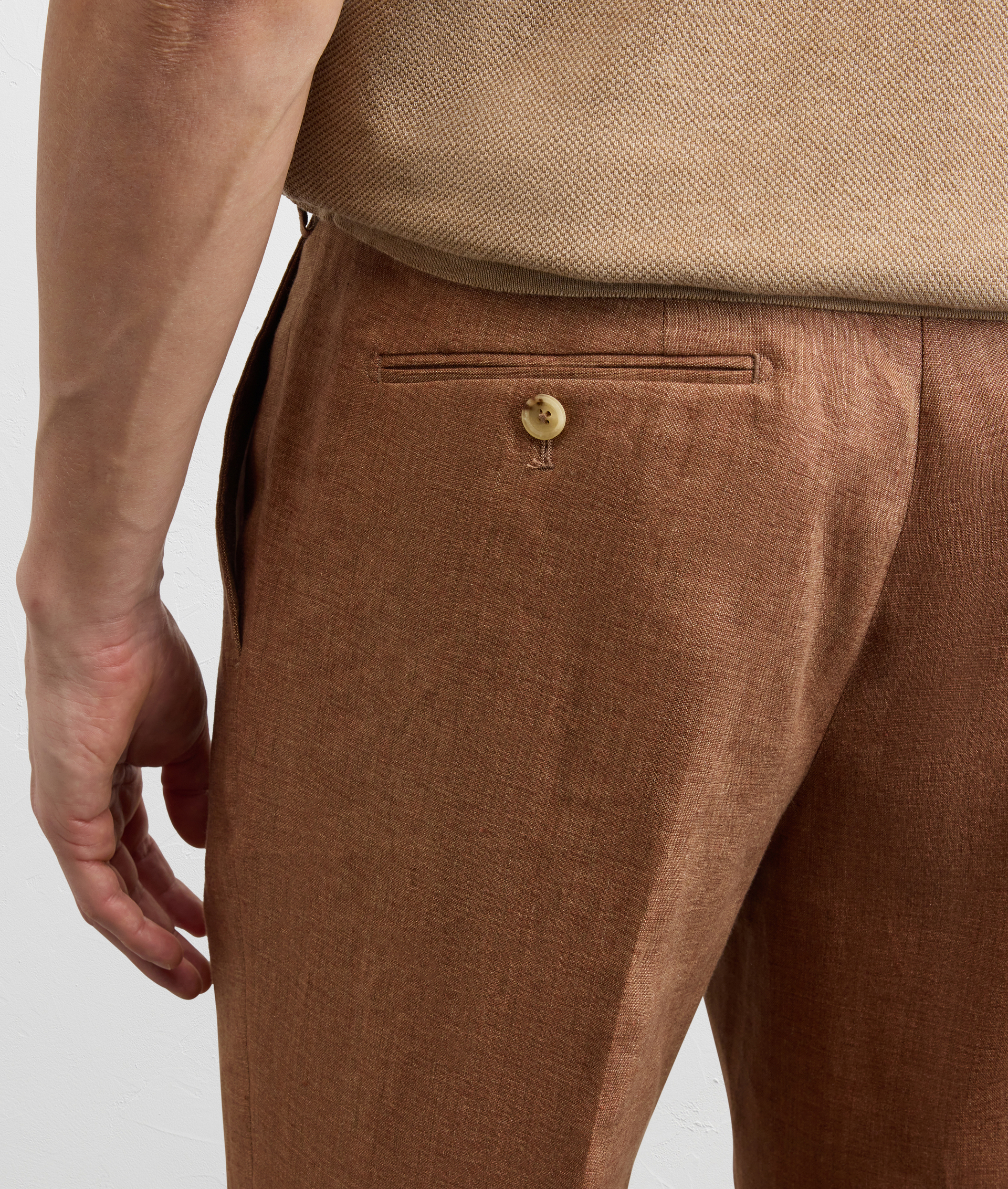 LIGHT BROWN FLAX PLEATED TROUSERS