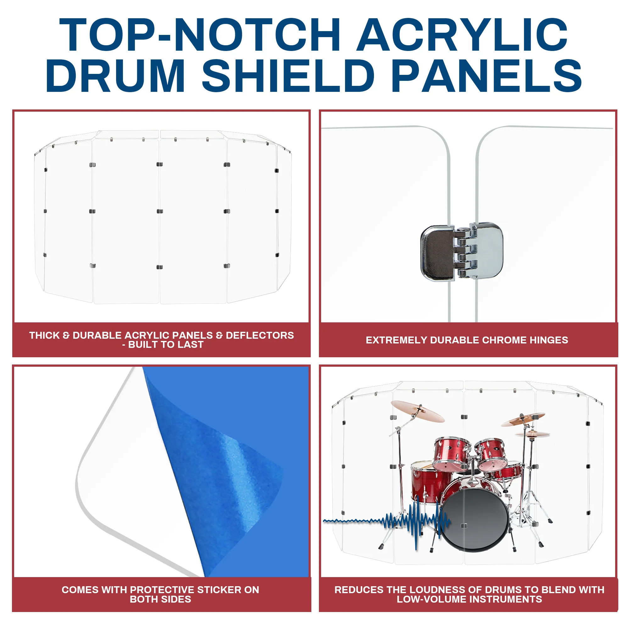 Drum Shield, Comes w/ 5 Panels Chrome Hinges, 5 ft Clear Acrylic Panels - Image 5
