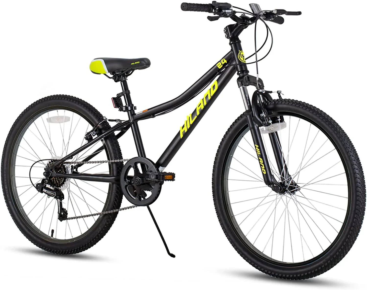 Hiland 24 inch Mountain Bike Shimano 7 Speeds for Teenager with Suspension Fork, Black