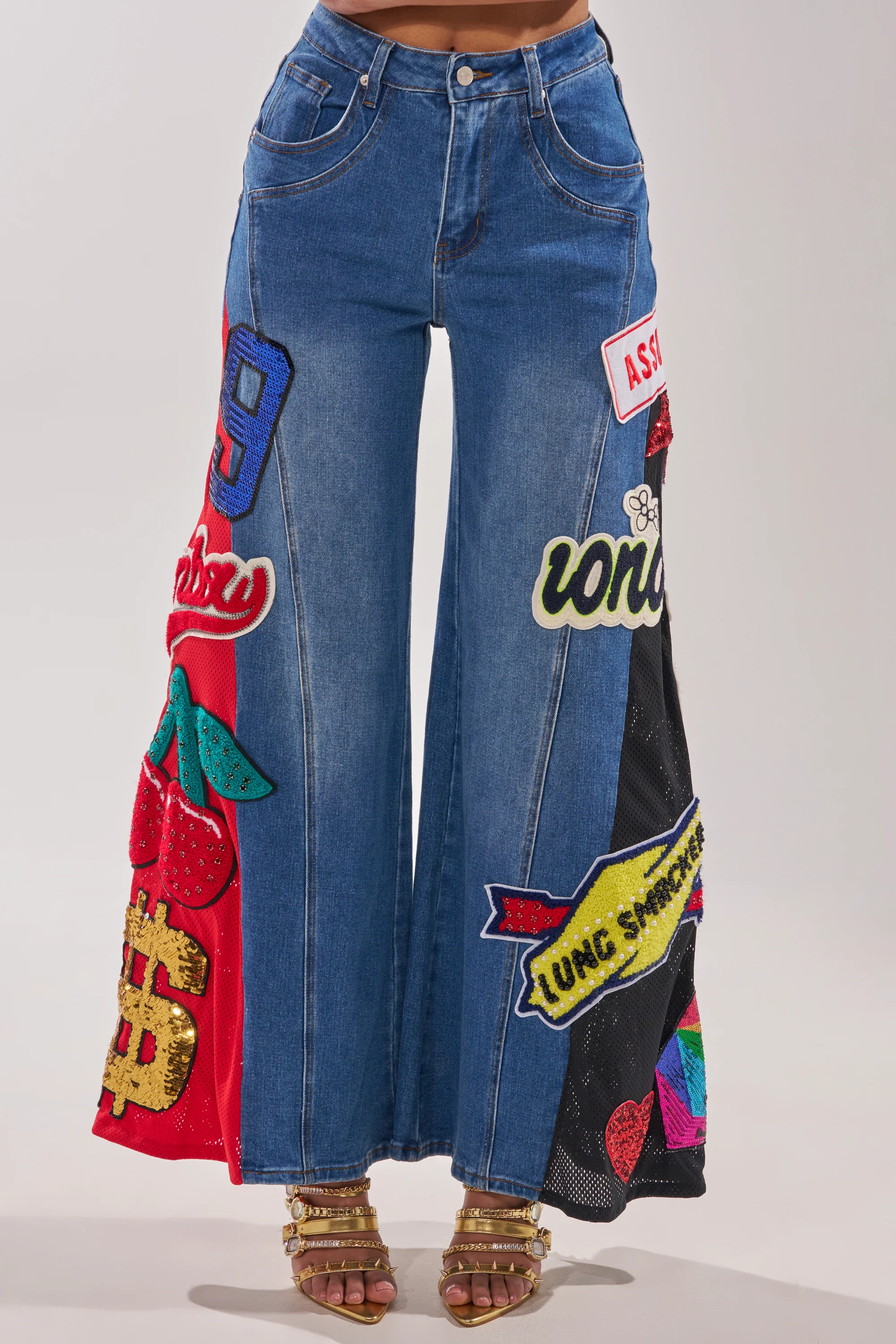NOT SORRY PATCHWORK DENIM JEANS - Akira Store
