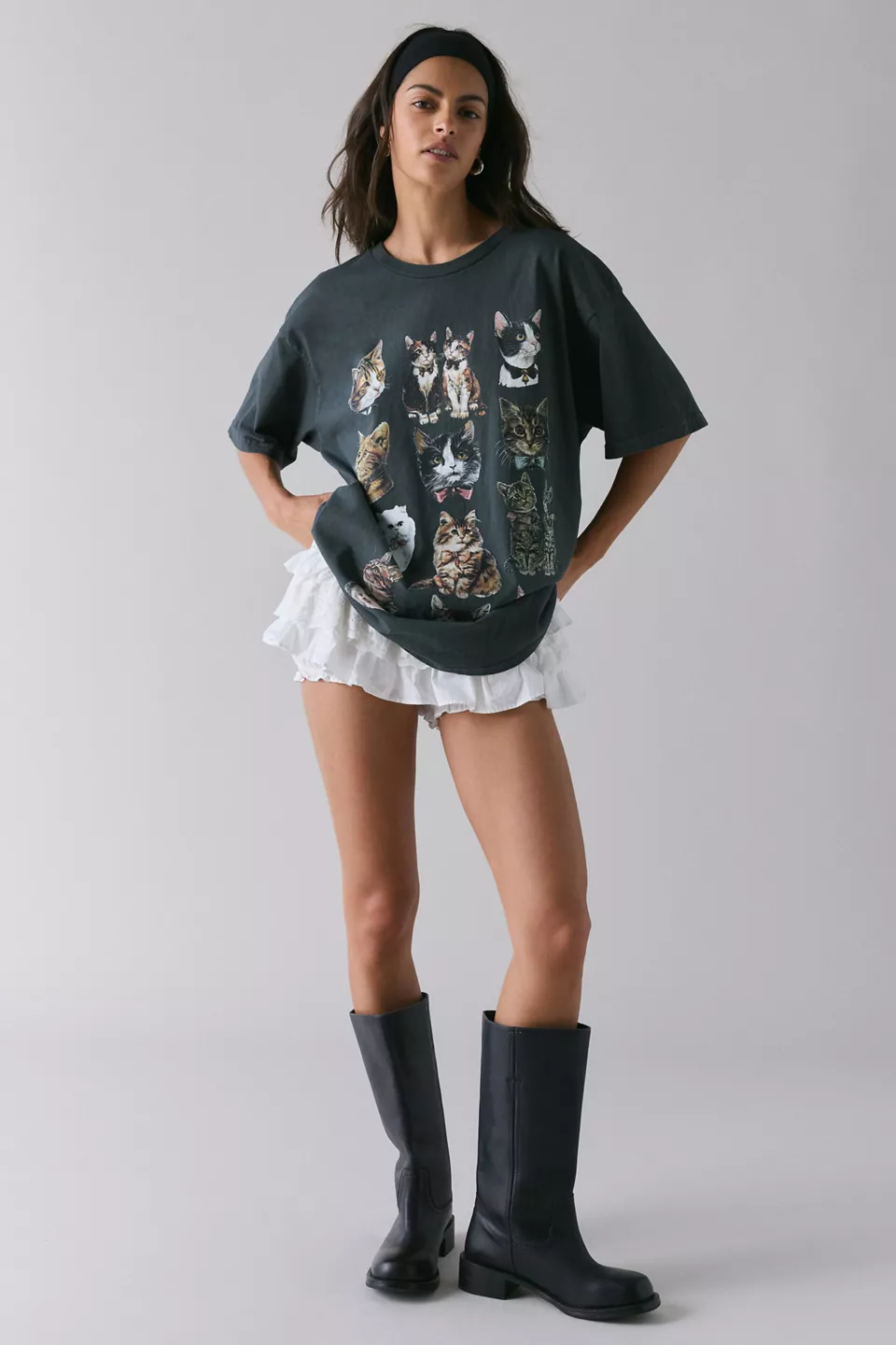 Cat Graphic Oversized T-Shirt Dress-Black