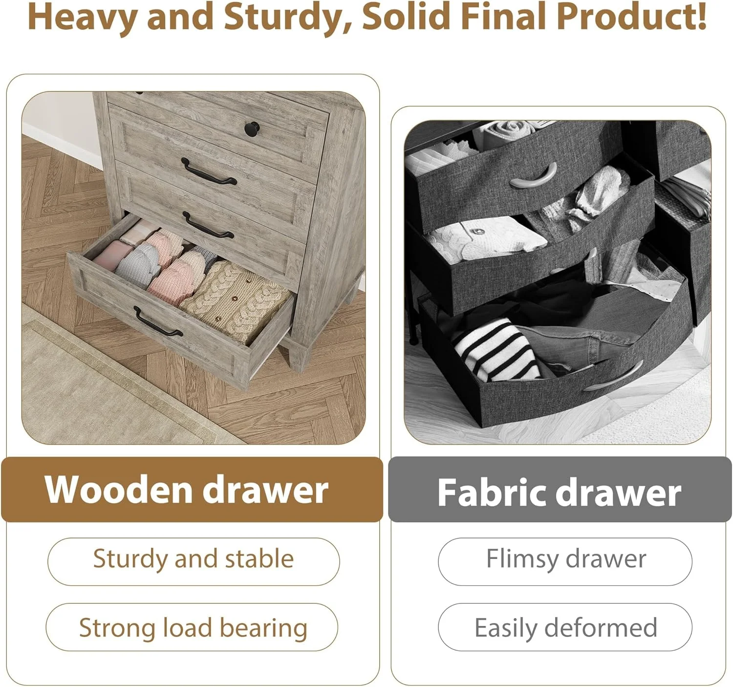4 Drawer Dresser for Bedroom,34.8" Tall Bedroom Dresser with Large Drawer Black Handles,Wooden Storage Organizer Cabinet Chest of Drawer for Living Room,Hallway(Retro Gray) - Image 6