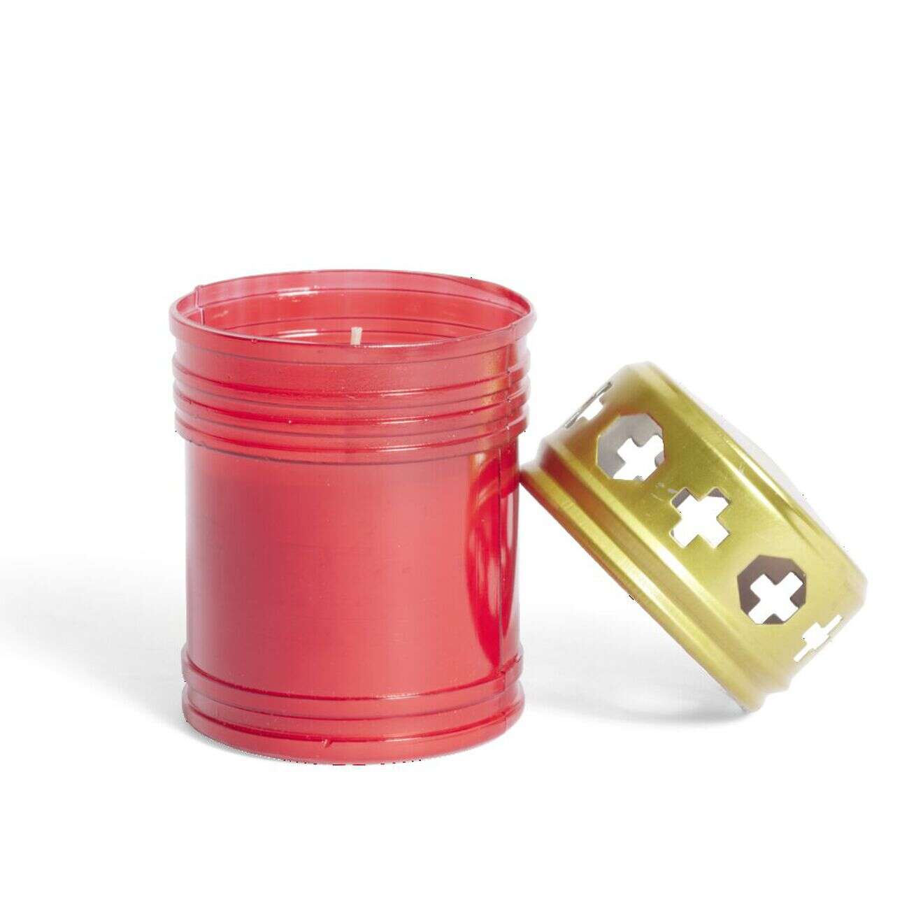 Bougie funéraire rouge et doré Ø6xH10cm