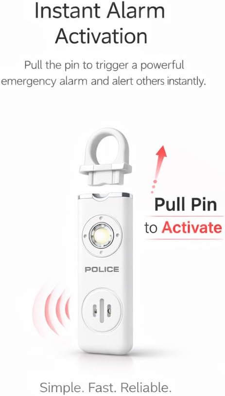 Police Personal Safety Alarm Keychain 130dB Rechargeable Emergency Alarm with Strobe Light & LED Flashlight, Portable Self Defense for Women, Men, Kids & Seniors, White