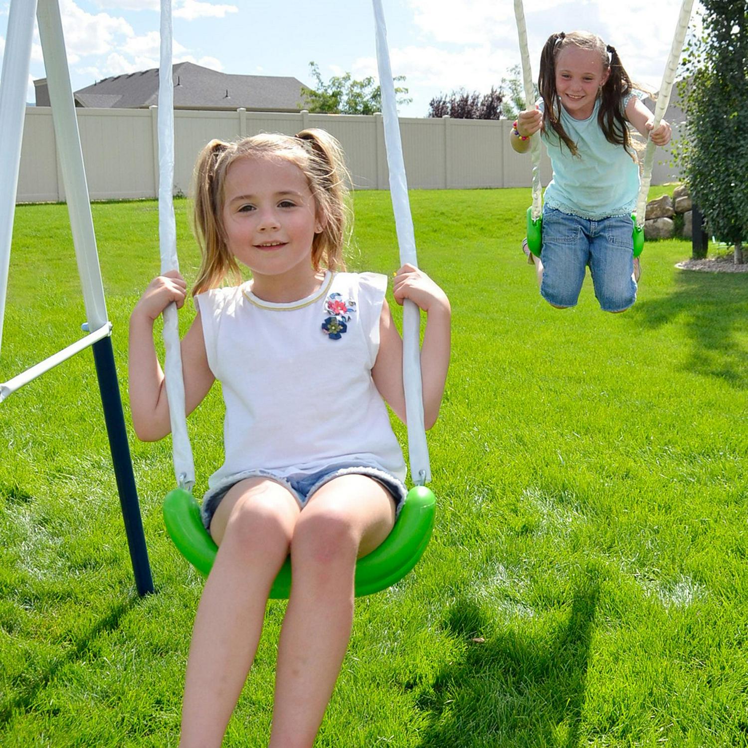 Outdoor Rosemead Metal Swing Set with Roman Glider. Saucer. 6.5#8242; Slide with Lifetime Warranty. and Bonus Anchor Kit. Great for Kids Aged 3-8 - Image 5
