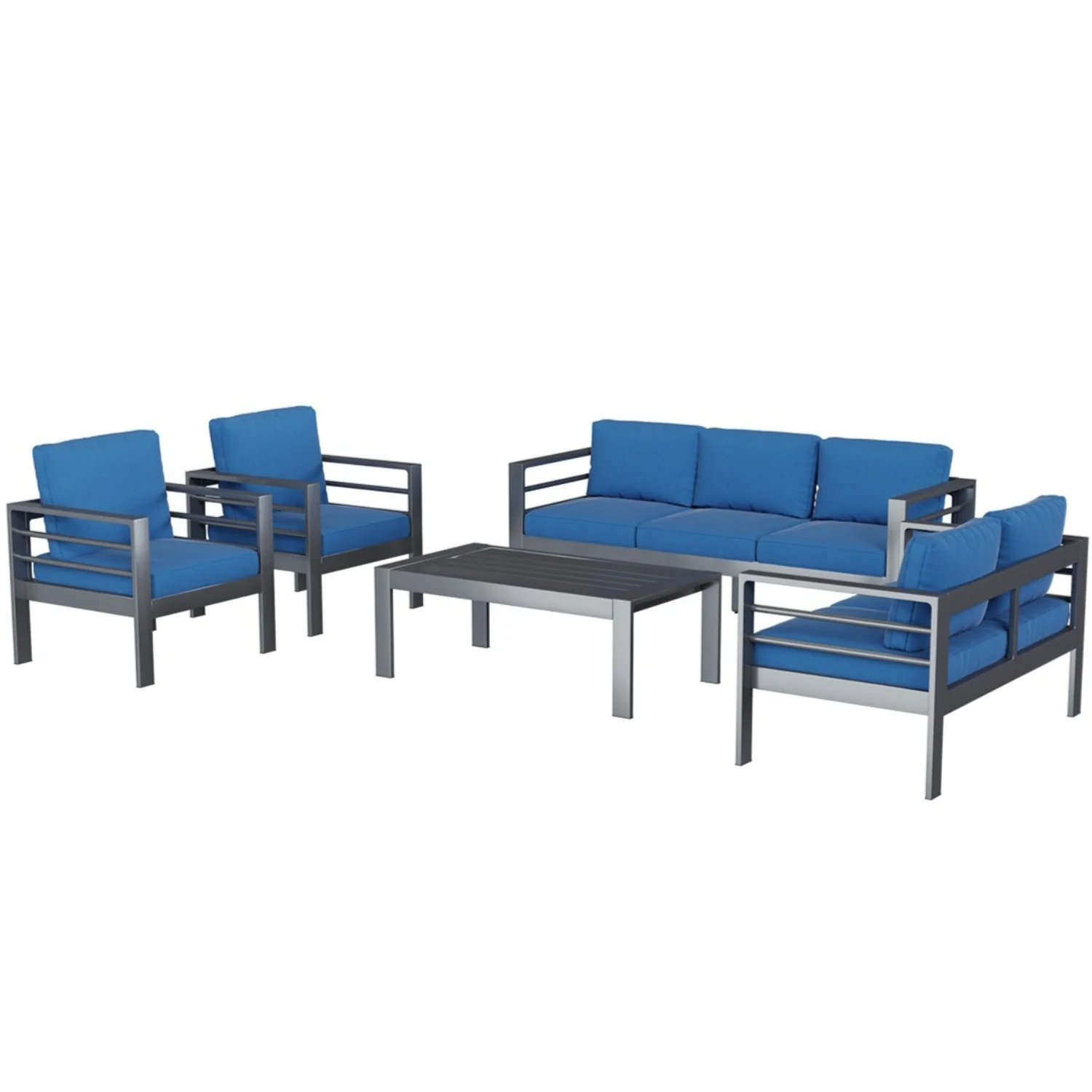 AECOJOY Aluminum Patio Furniture Set, 5 Pieces Outdoor Sectional Sofa Set, Blue