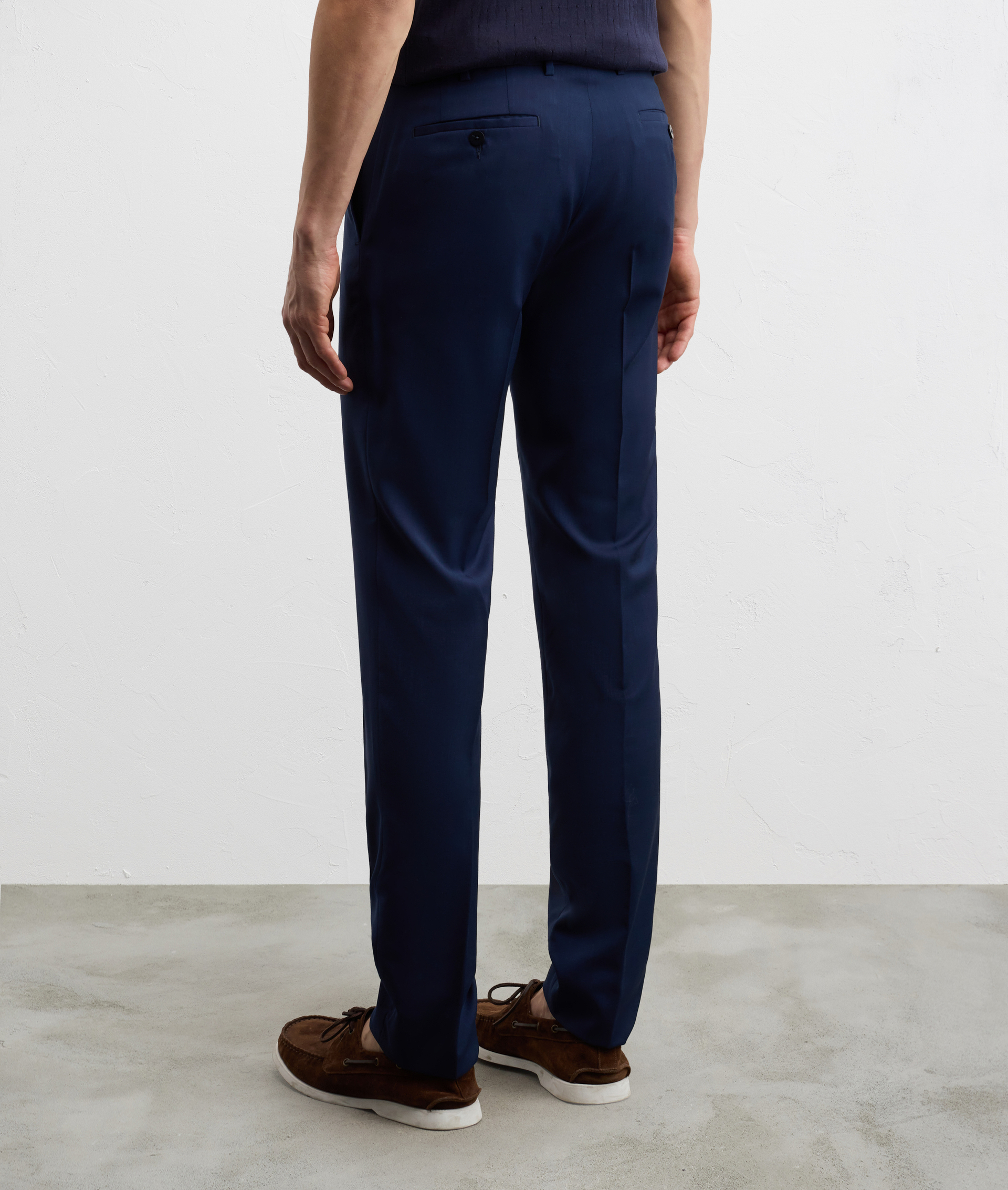 BLUE PURE WOOL CANVAS FLAT FRONT CHINO