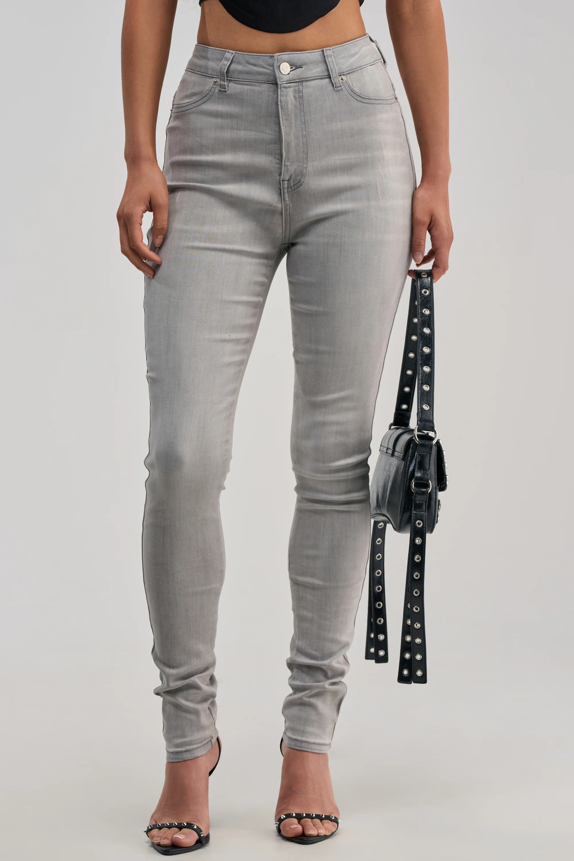 FLEX-FIT HIGH WAISTED SUPER STRETCHY SKINNY JEANS IN GREY - Akira Store