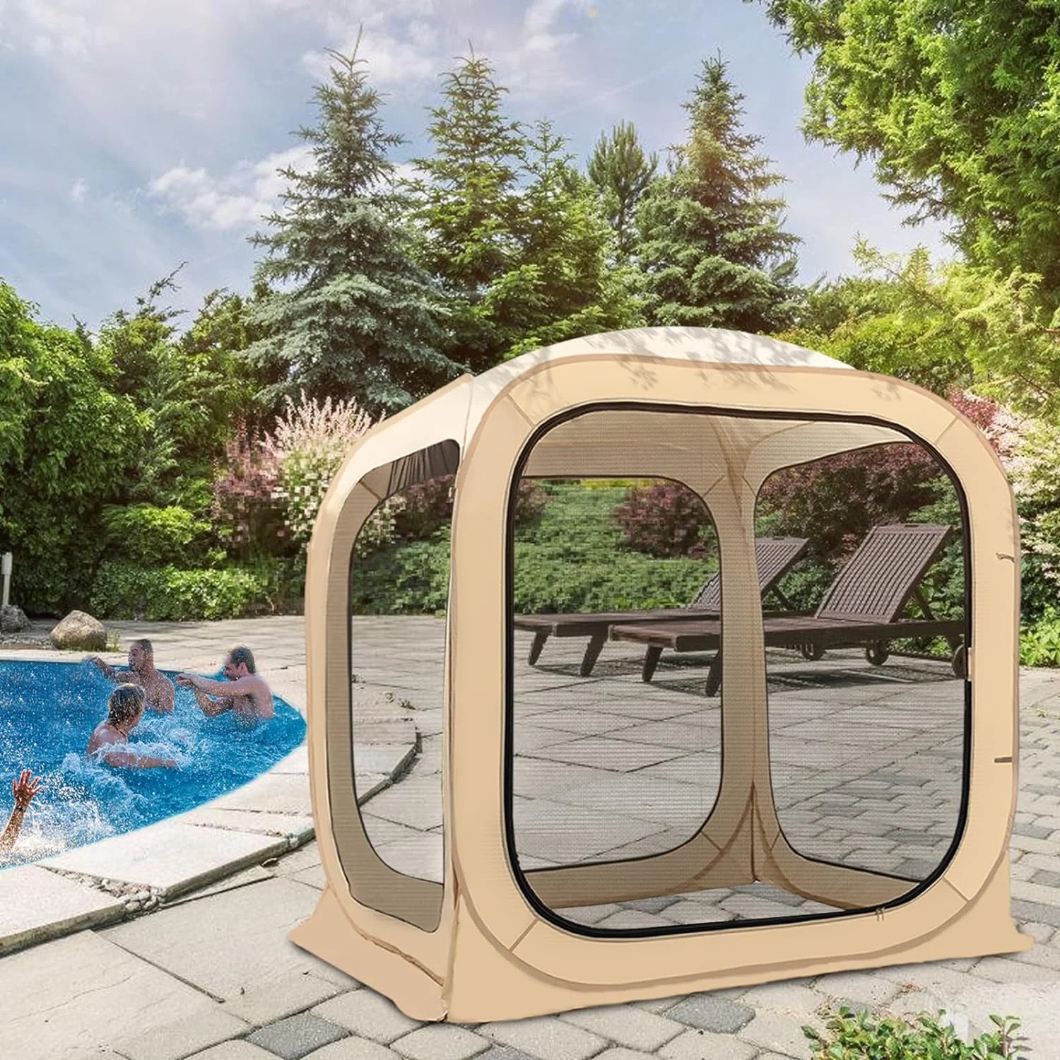 Sports Tent Pop up Weather Pod Outdoor Screen House Pod Tent Shelter for up to 6 People, 71in Large Instant Weatherproof Pop up Tent with Clear View for Camping(Mesh/71" x 71" x 71") - Image 9