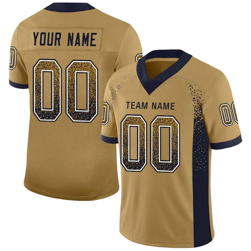 Custom Old Gold Navy-White Mesh Drift Fashion rugby jersey