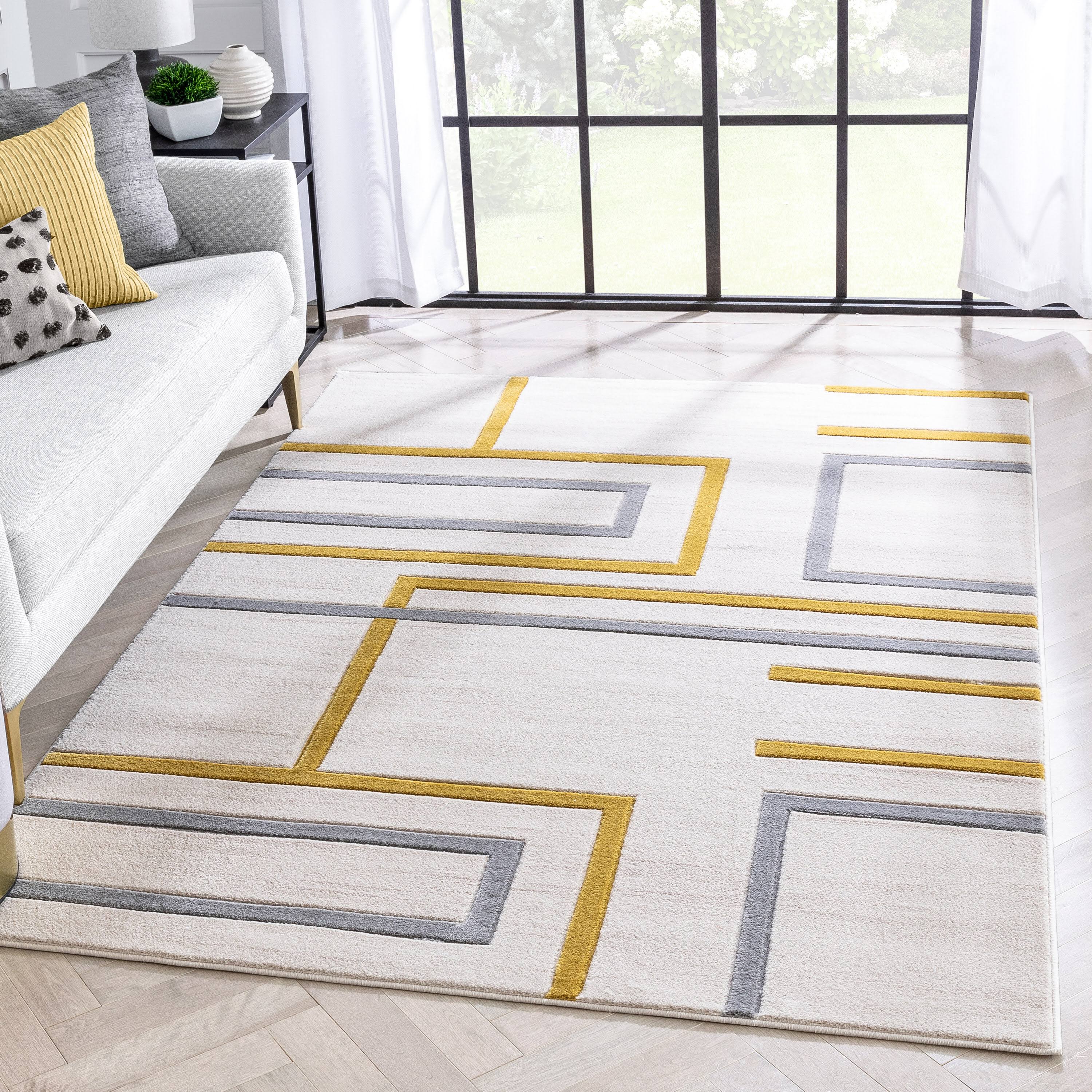 Well Woven Good Vibes Fiona Gold Modern Geometric Lines 3 ft. 11 in. x 5 ft. 3 in. Area Rug