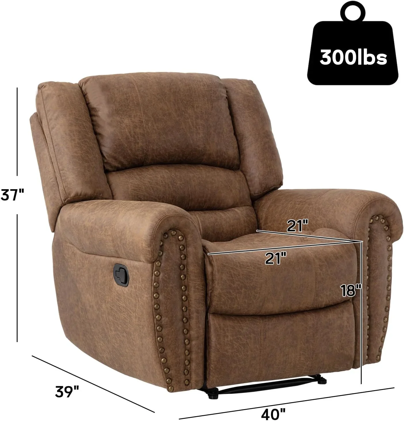 CANMOV Leather Recliner Chair, Classic and Traditional Manual Recliner Chair with Comfortable Arms and Back Single Sofa for Living Room, Nut Brown