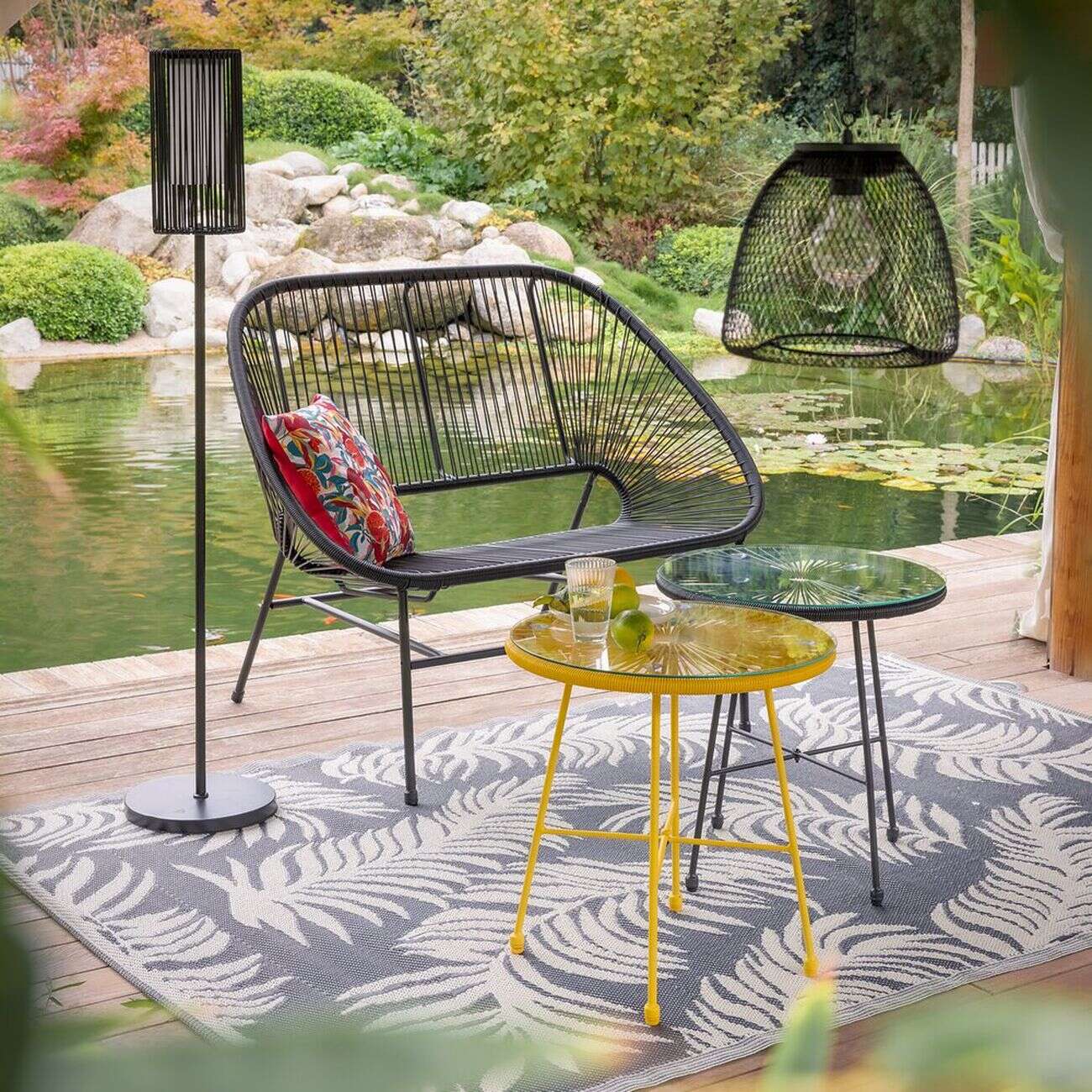 Banc 2 places Urban filaire noir 114x82xH94cm