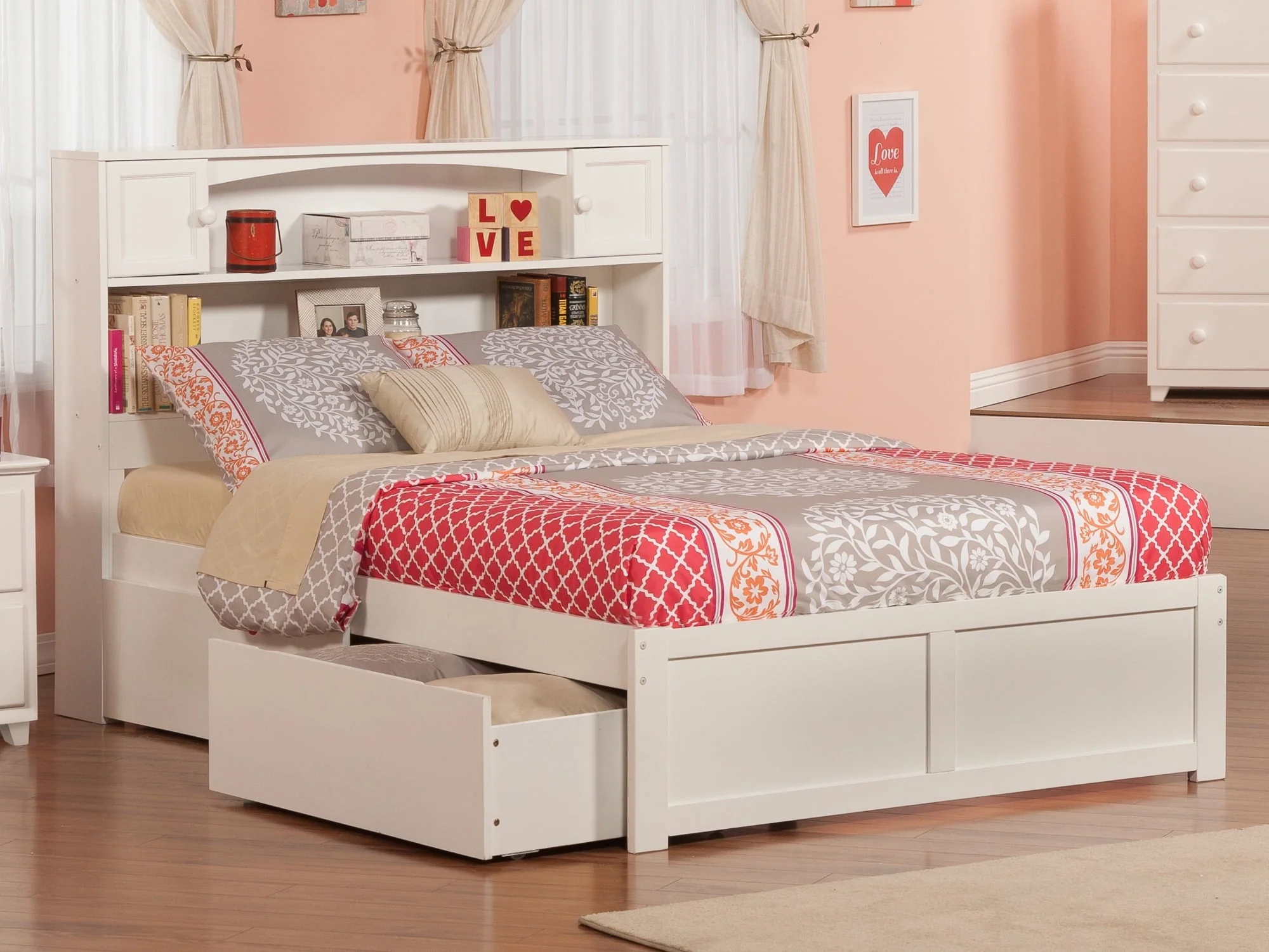 AFI Newport Full Solid Wood Platform Bed with Footboard 2 Storage Drawers in White Image 2