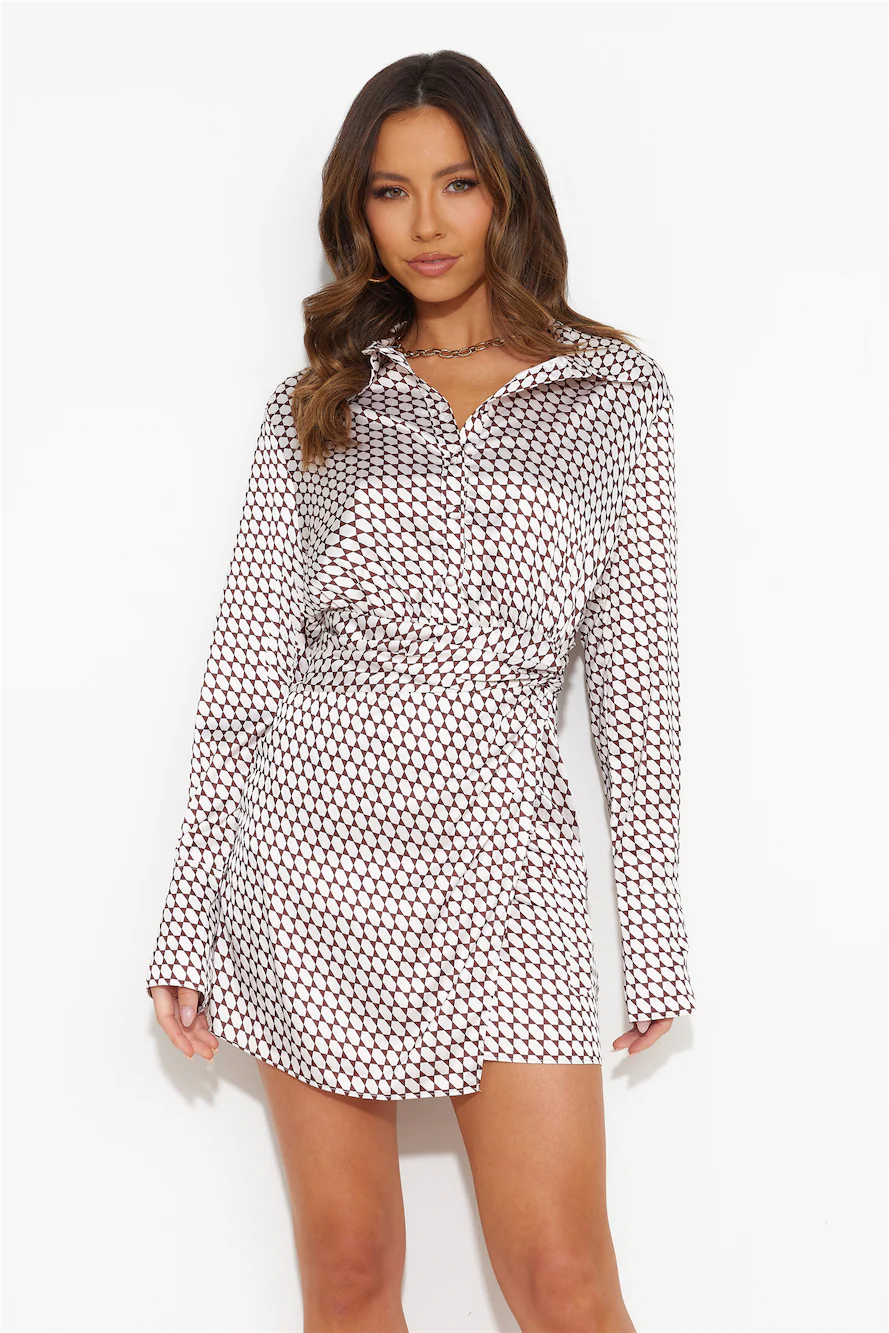 Keep It Busy Satin Shirt Dress White