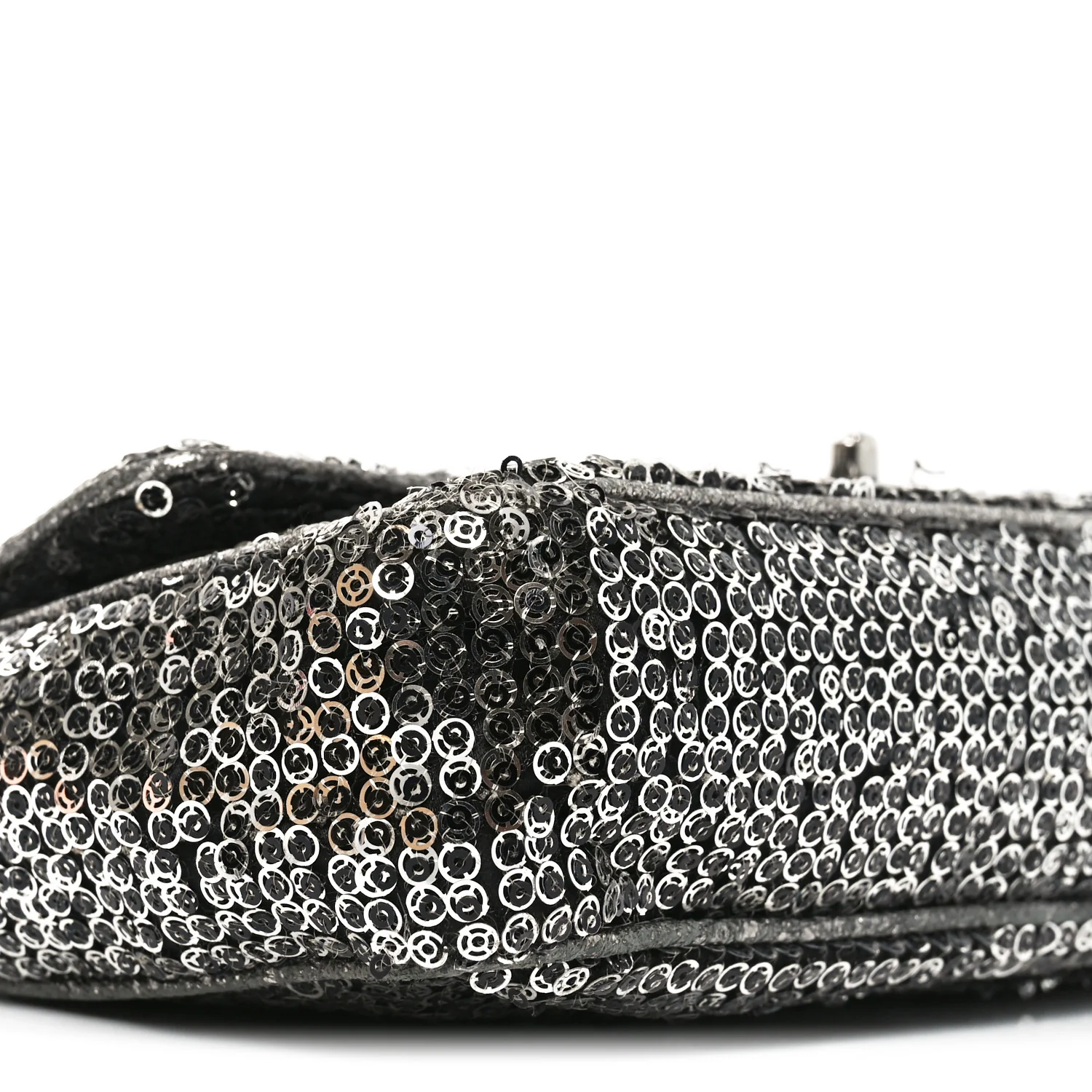 Sequin Medium Single Flap Dark Silver