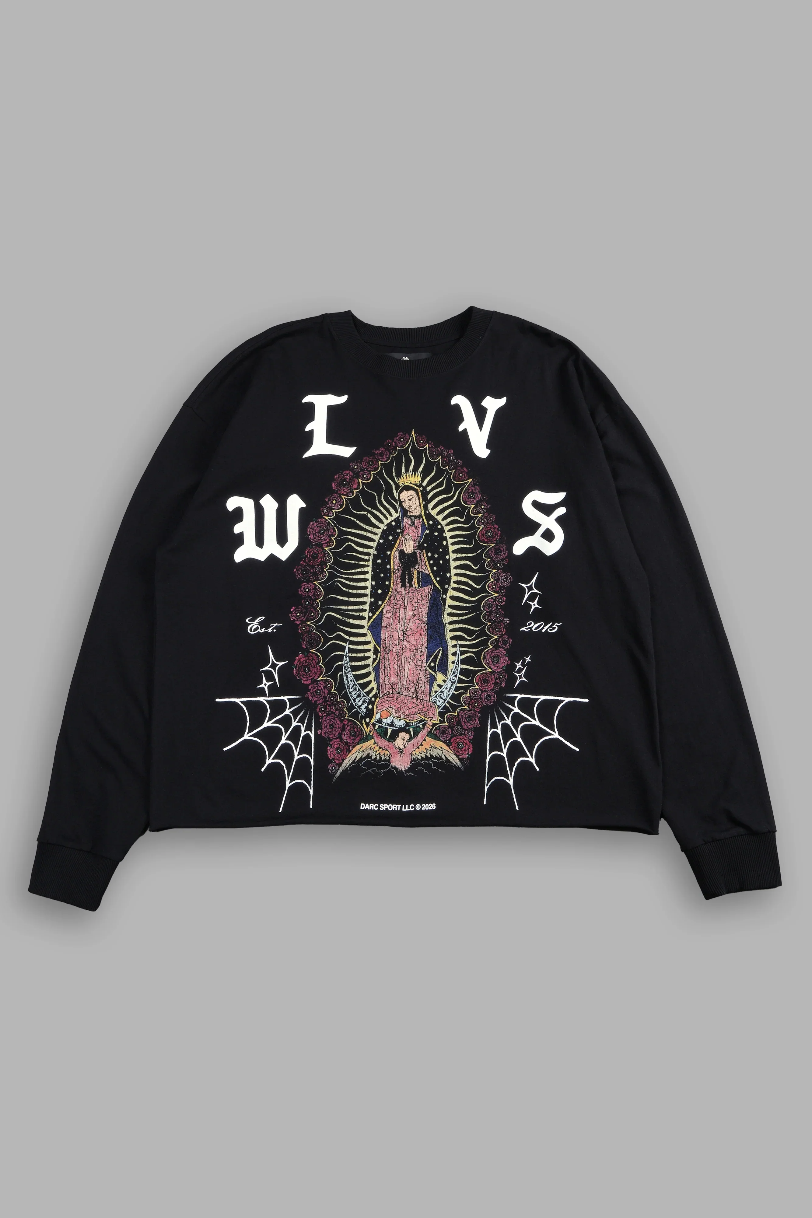 Dama De Las Rosas Grunge Mid Length Raw Hem Ls Tee In Black
