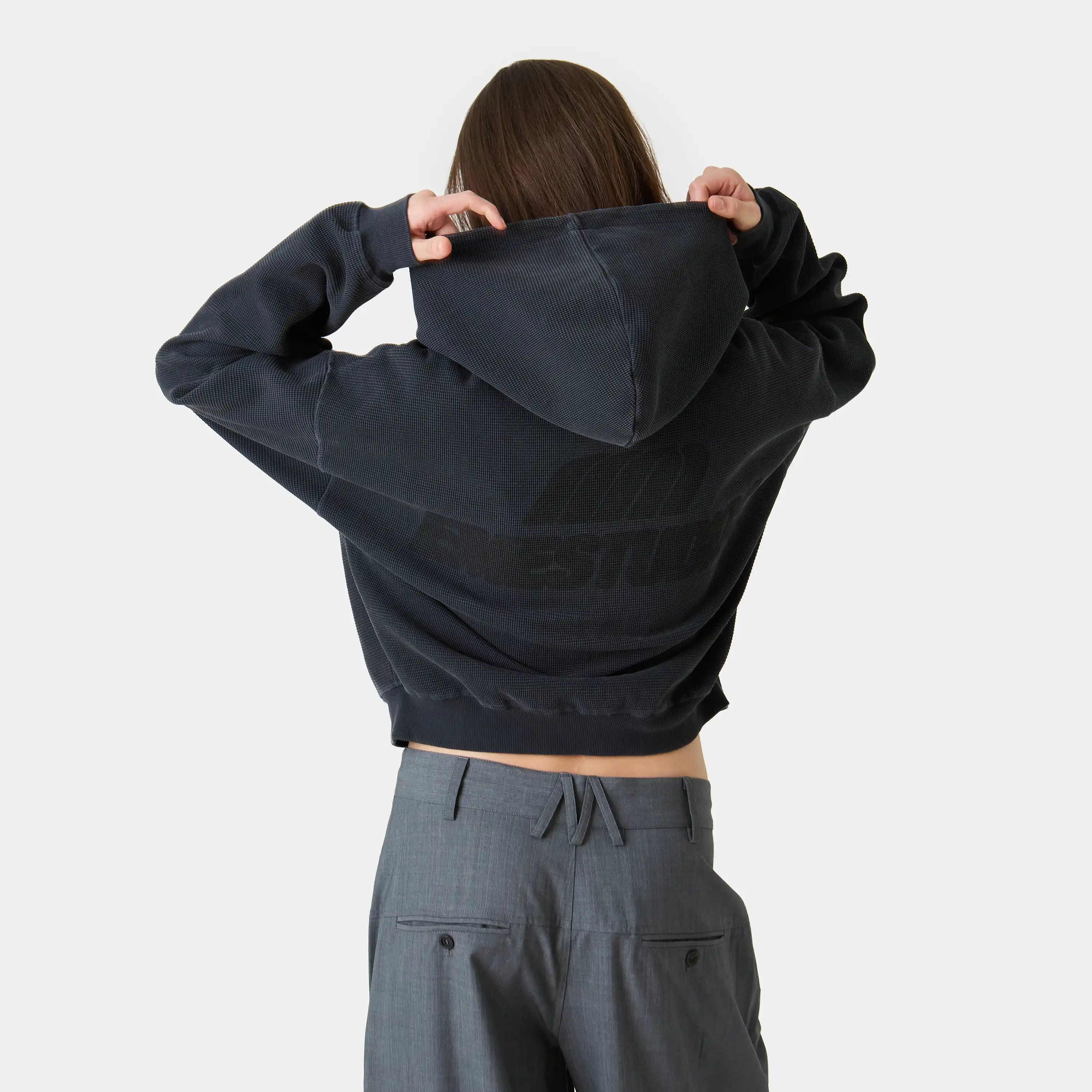 Waffle Navy Croped Boxy Full Zip