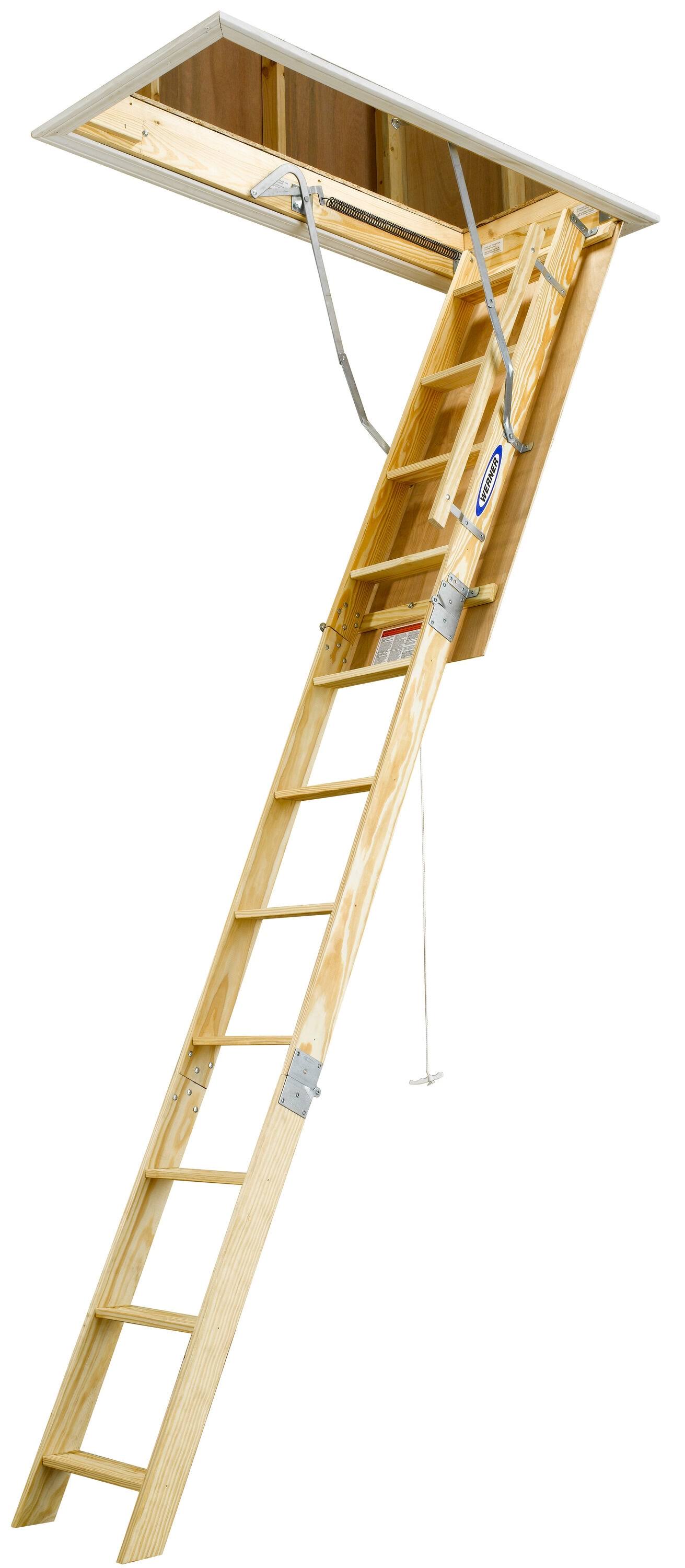 Werner 10.2 Foot H x 22.5 inch W Wood Attic Ladder Type 1 250 Pound Capacity