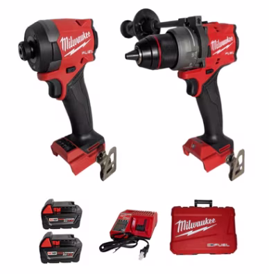 Milwaukee 3697 - 22 M18 FUEL 18V Brushless Cordless 2 - Tool Combo Kit - Hammer Drill & Impact Driver with (2) 5.0ah Batteries, Charger & Case