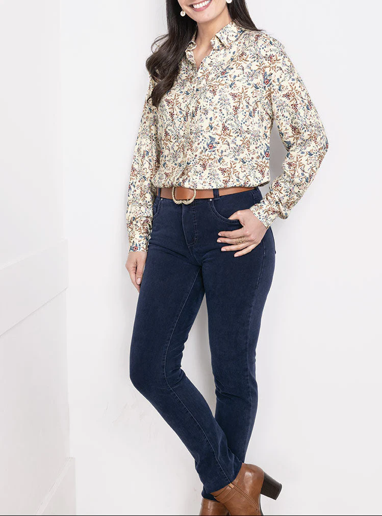Chemise chaude femme fleurs bleues