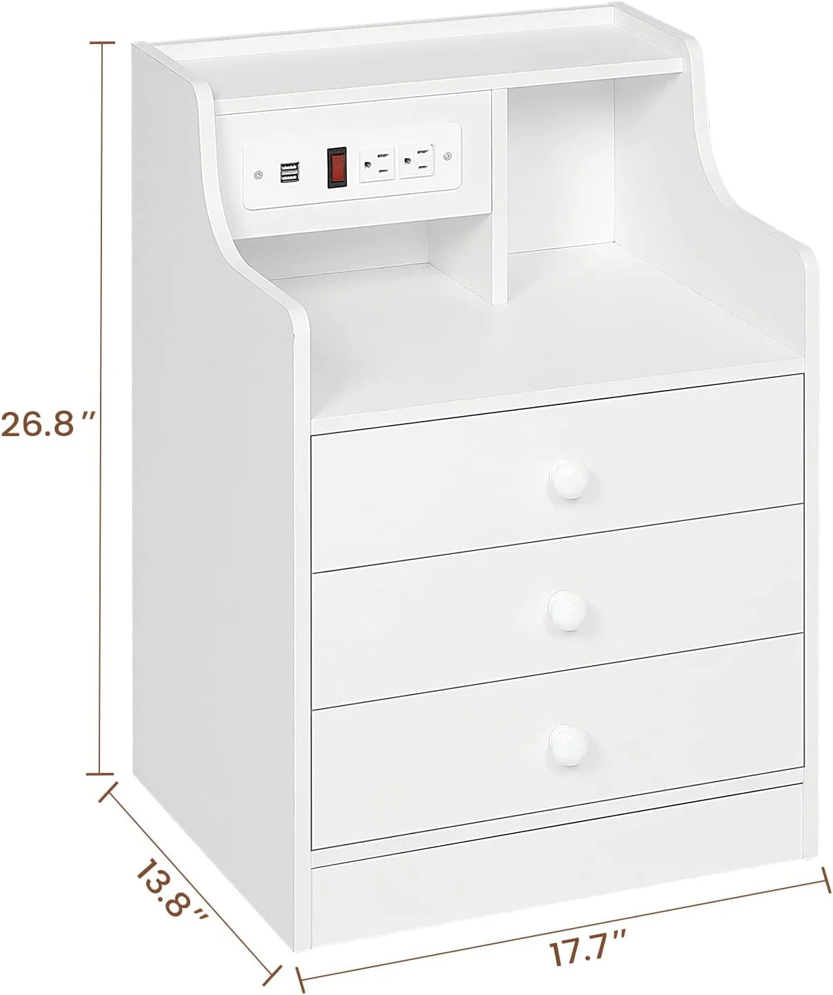 ADORNEVE Nightstand with Charging Station and 3 Storage Drawers, White(1PCS/Black) Image 7