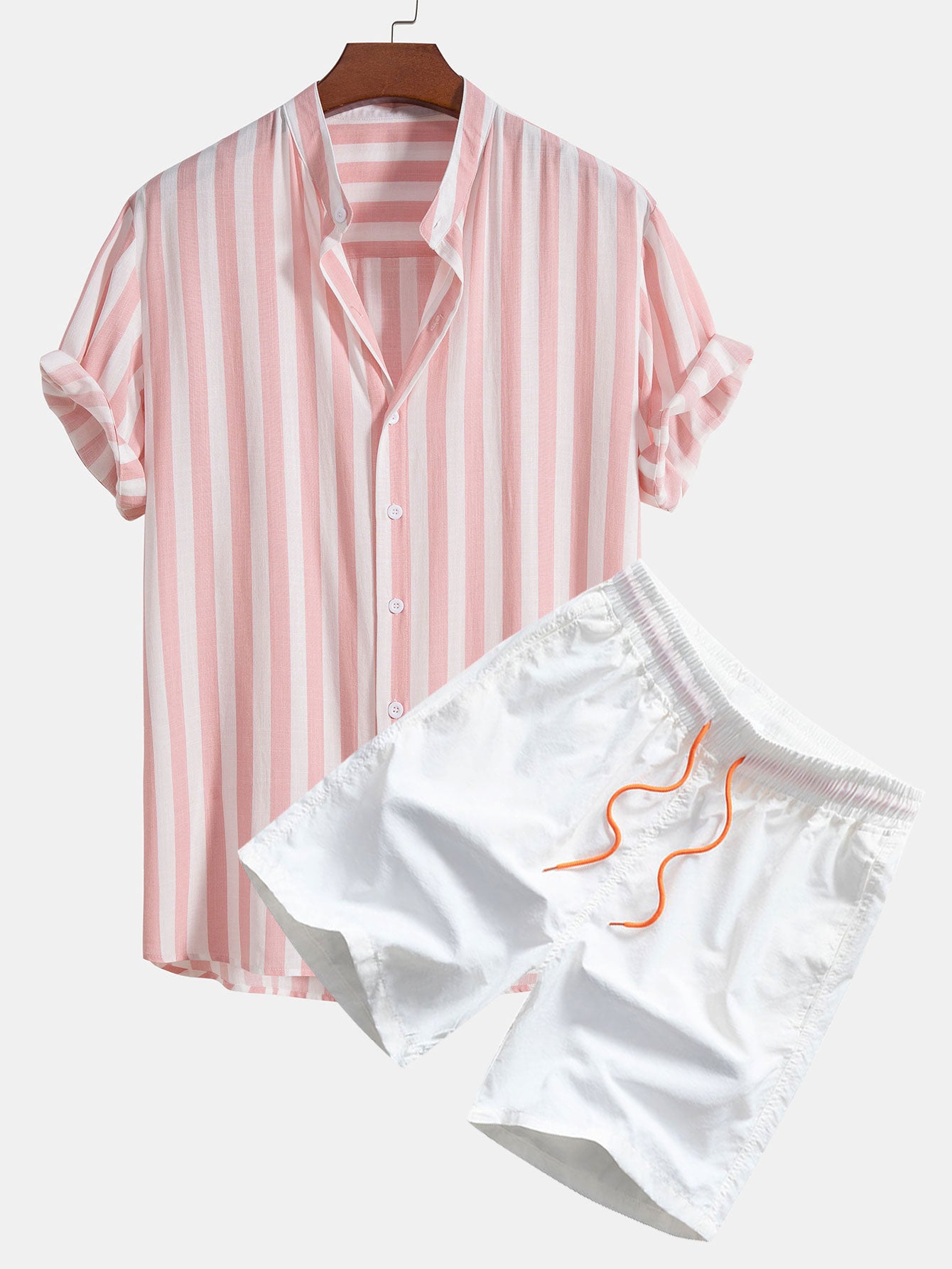 Chemise rayée à col montant et short de bain