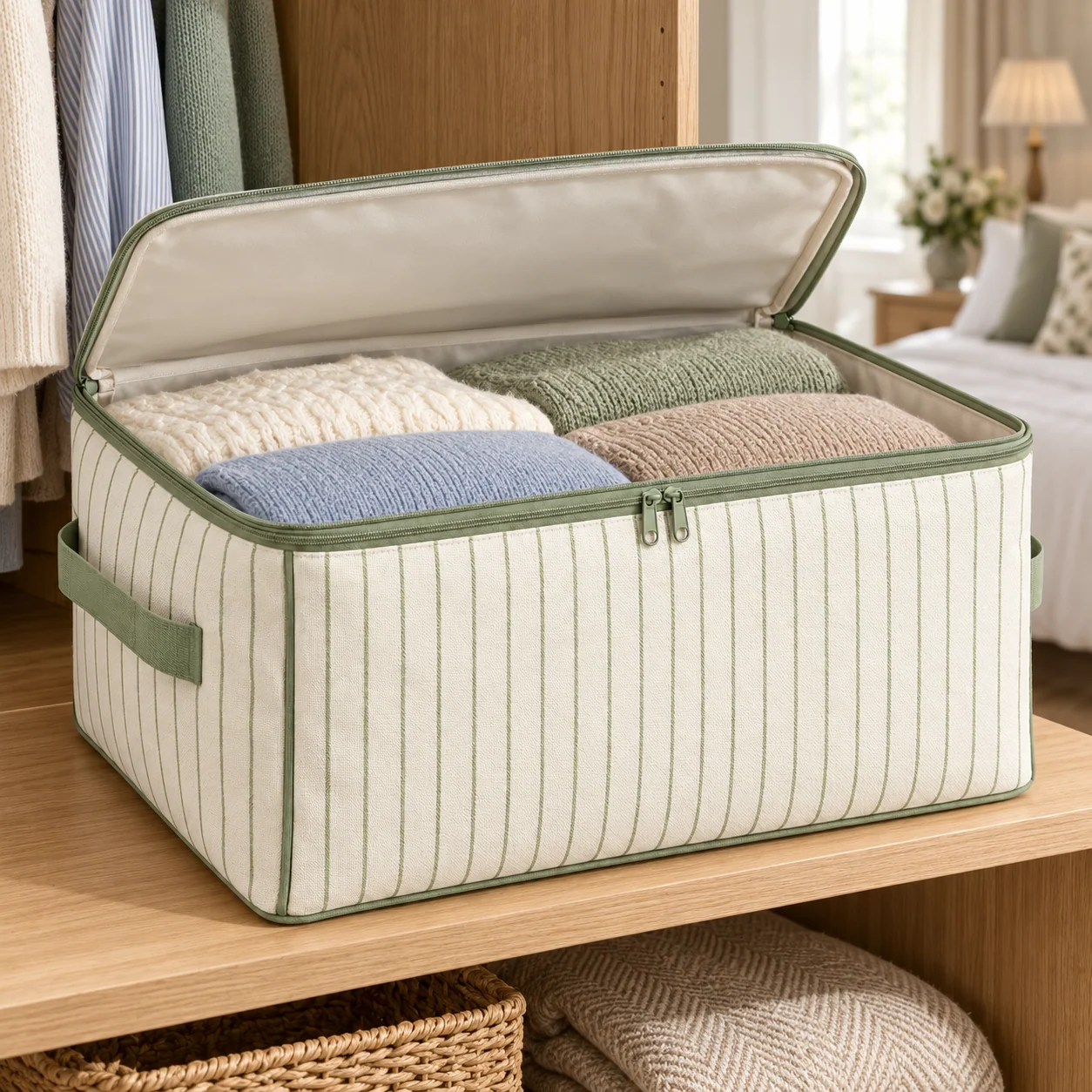 Sage Stripe Clothes Storage Bag, Standard
