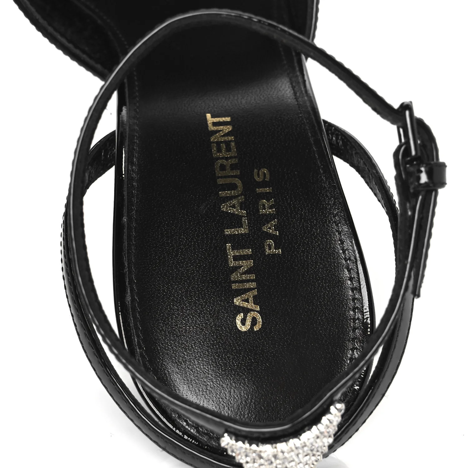 Patent Calfskin Crystal Anouk Pumps 38 Black