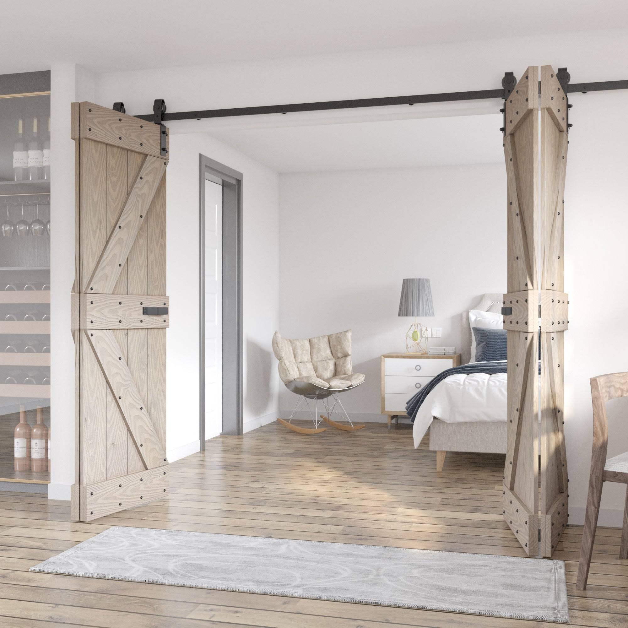 Coast Sequoia Embossing Bi-Fold Barn Door with Sliding Hardware Kit Coast Sequoia Finish: Light Gray, Size: 60
