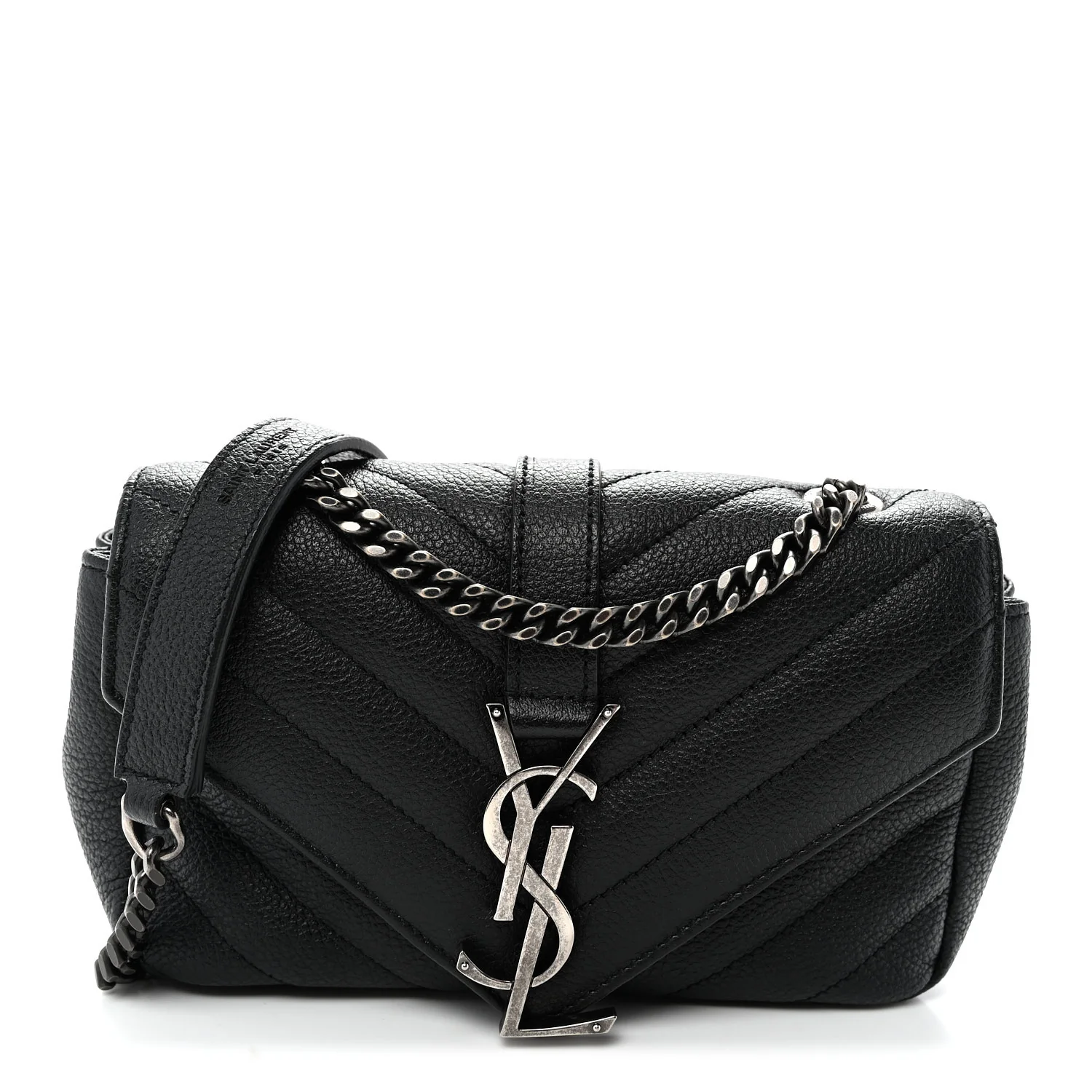 Grained Calfskin Matelasse Chevron Classic Monogram Baby Chain Bag Black