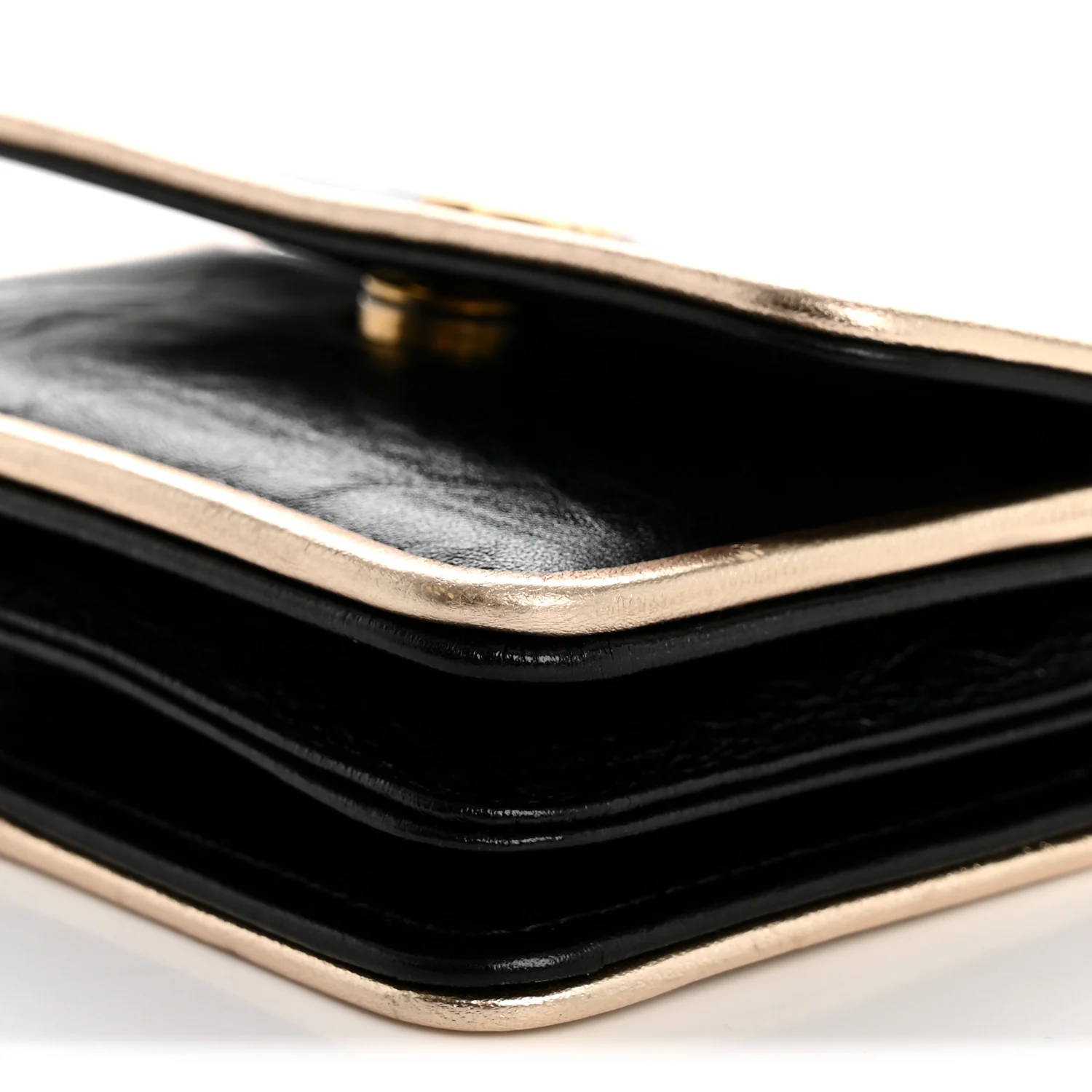 Metallic Calfskin Clutch With Chain Black Gold