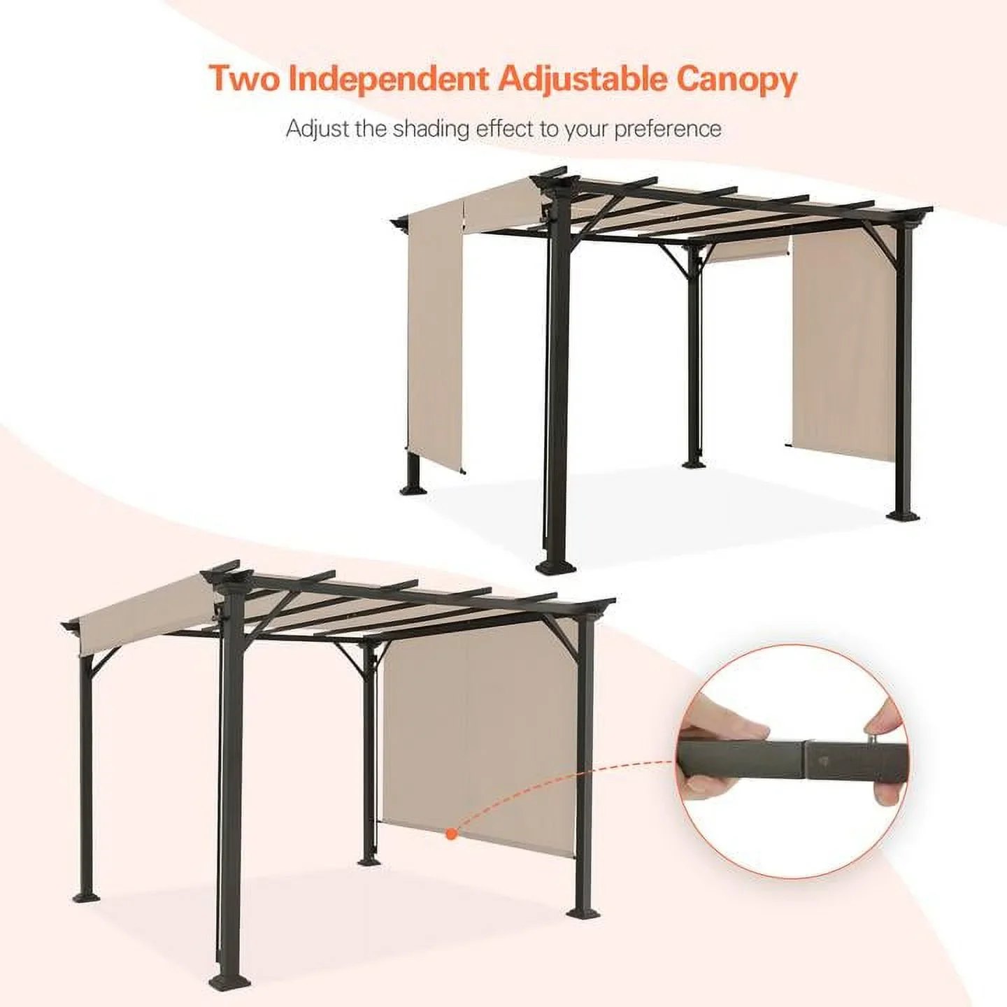 EAGLE PEAK 10x10 Outdoor Gazebo with Retractable Sun Shade Top for Patio, Garden, Backyard, Steel Frame, Beige