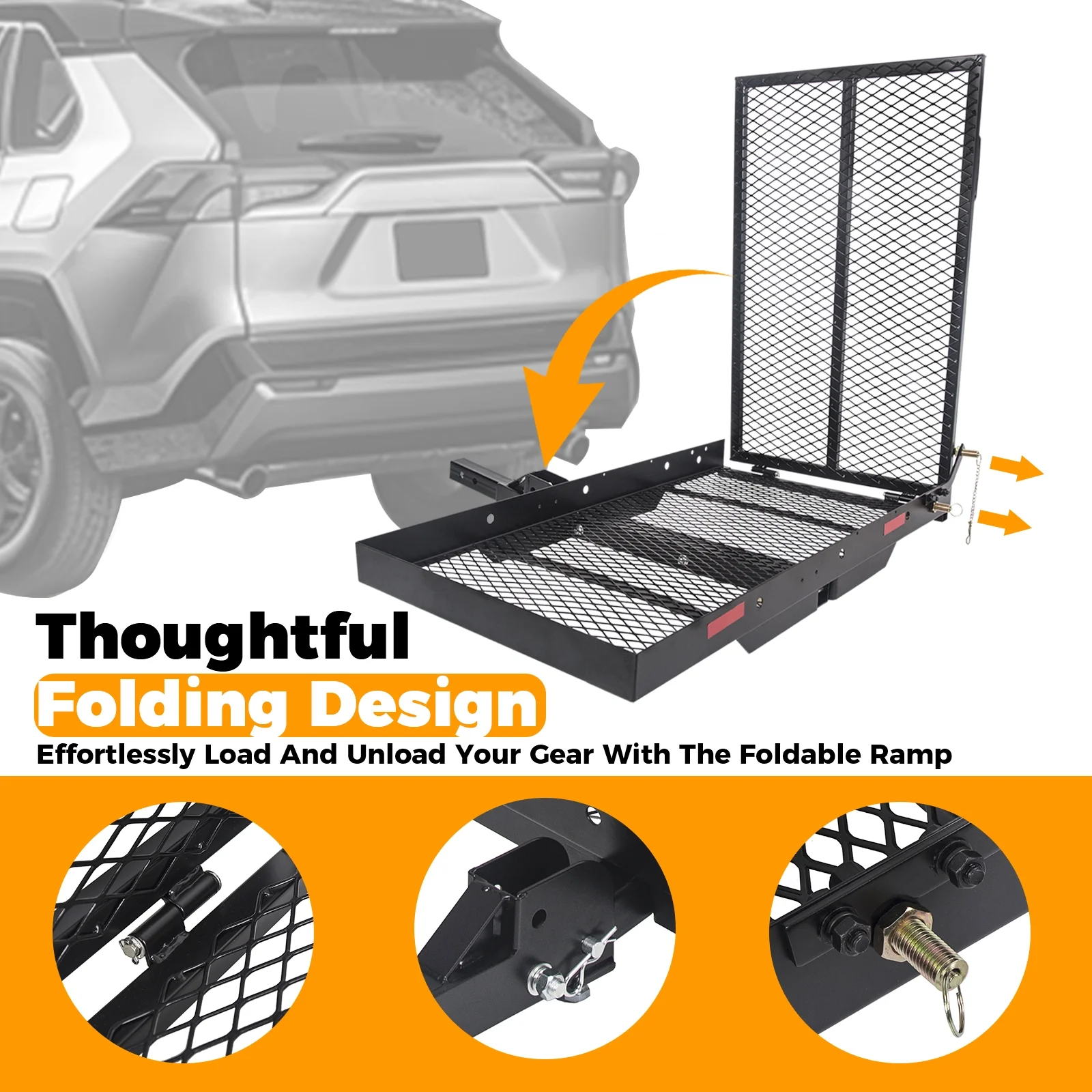 Hitch Mounted Cargo Carrier Mobility Scooter and Wheelchair Carrier Rack with Loading Ramp Luggage Basket Disability Medical Lift Rack - Image 3