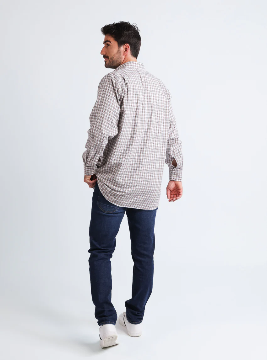 Chemise homme à carreaux coton et laine Beige Camel