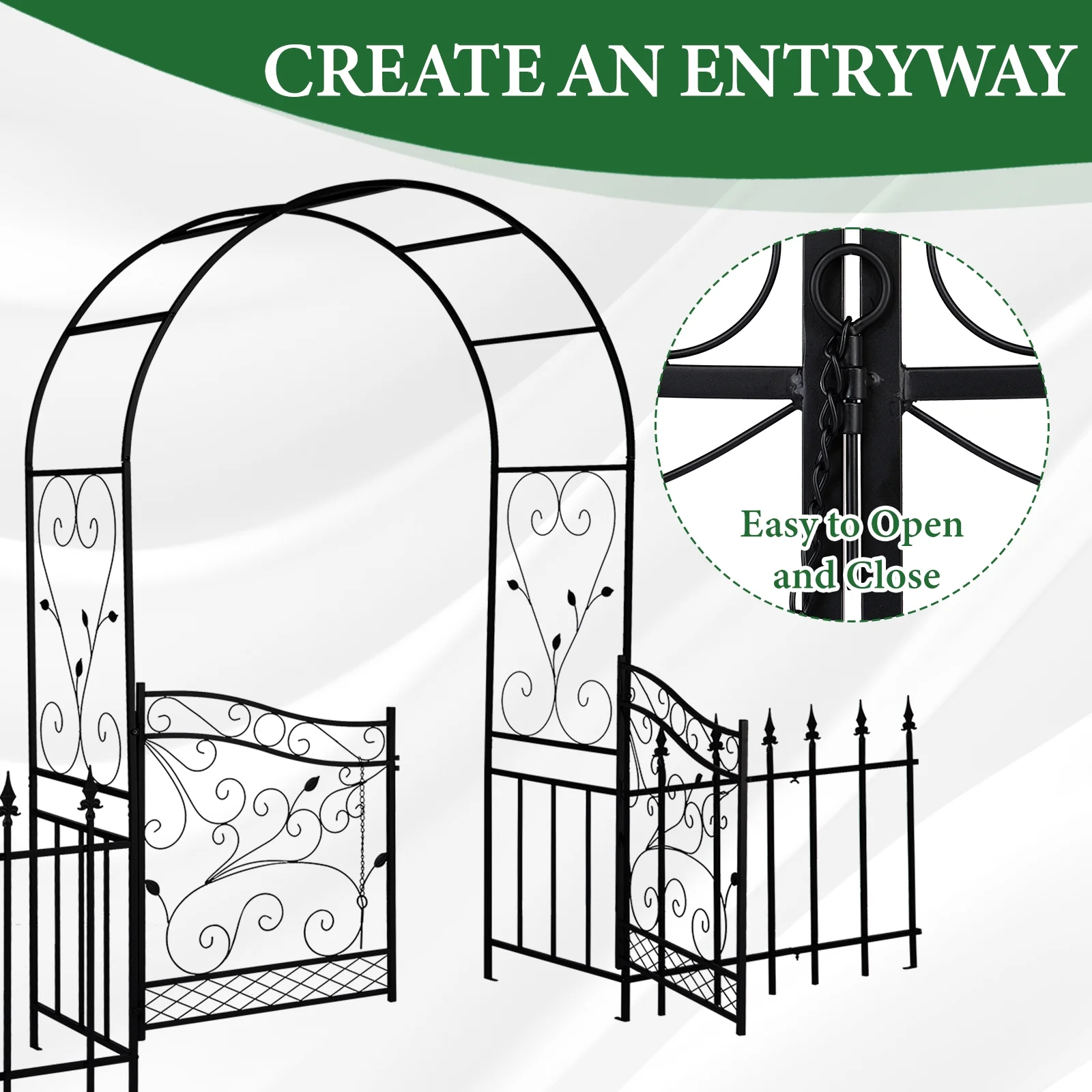 Garden Arch, Iron Arch for Climbing Plants, 7.2 FT Garden Arch With Seat Weather-Resistant, Black - Image 3