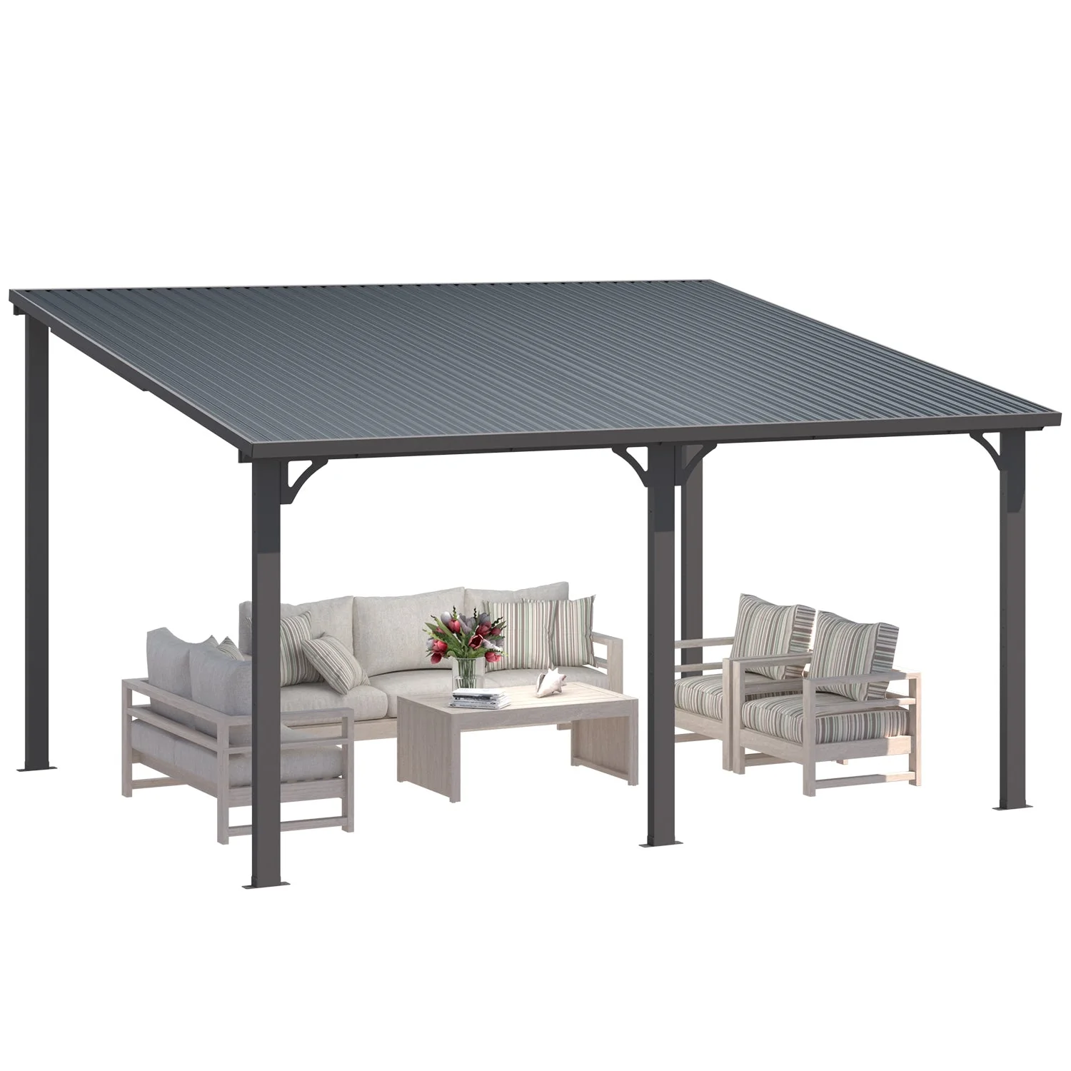 AECOJOY 14' x 12' Hardtop Gazebo Outdoor Pergola Lean to Metal Pergolas